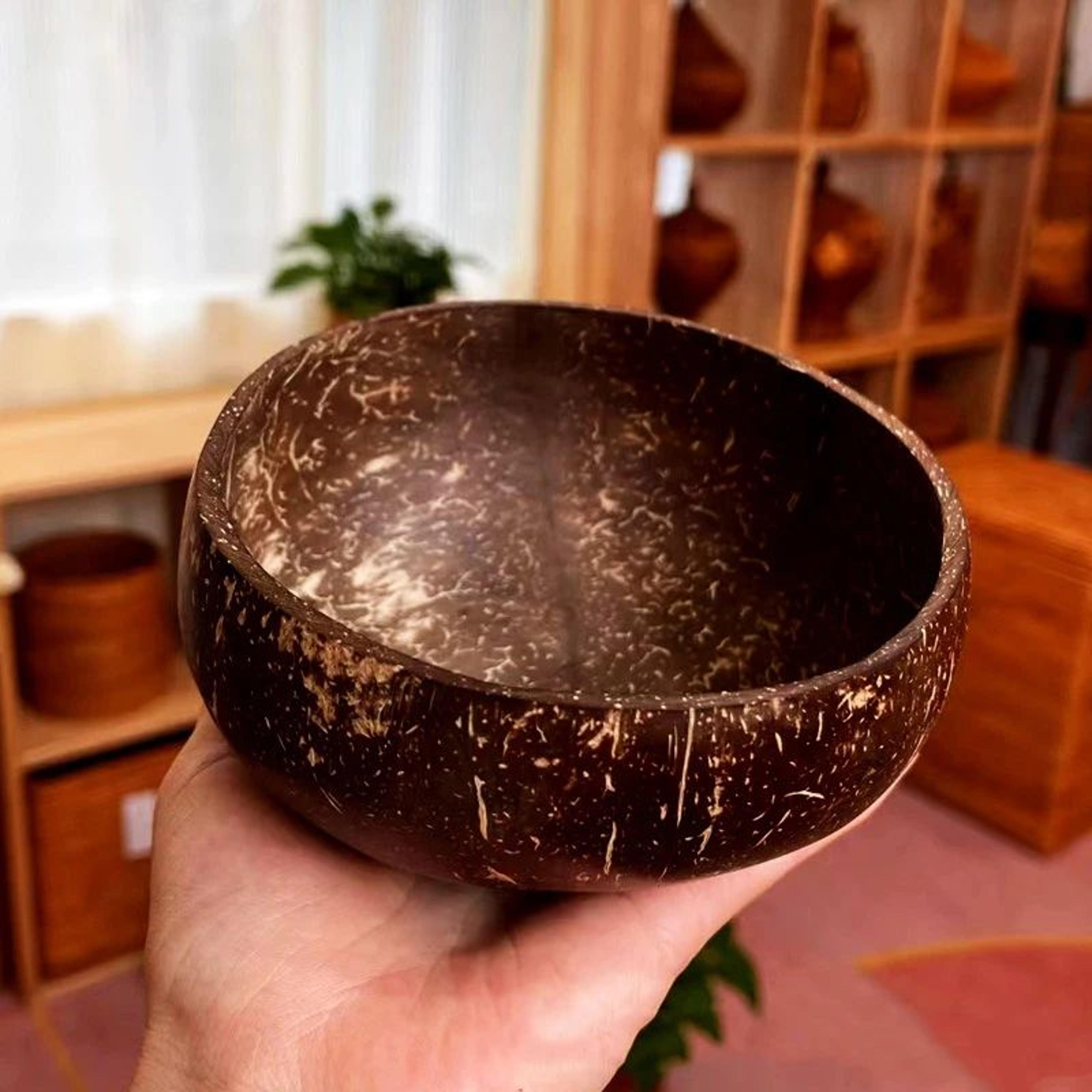 Natural Coconut Bowl Set With Wooden Spoon For Smoothies Salads And Ramen 5