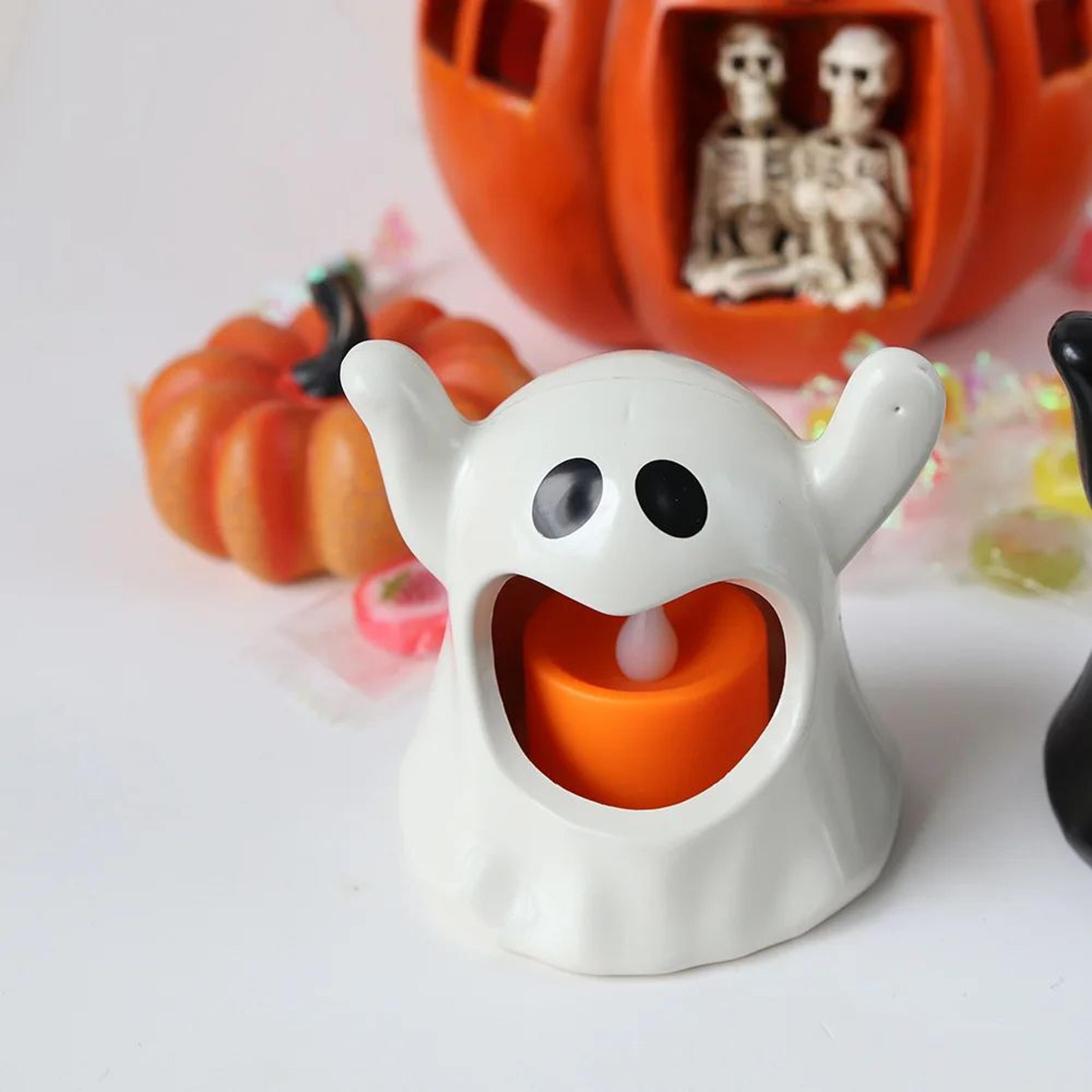 Halloween Ghost LED Candle Holder Spooky Candlestick Table Decoration 6