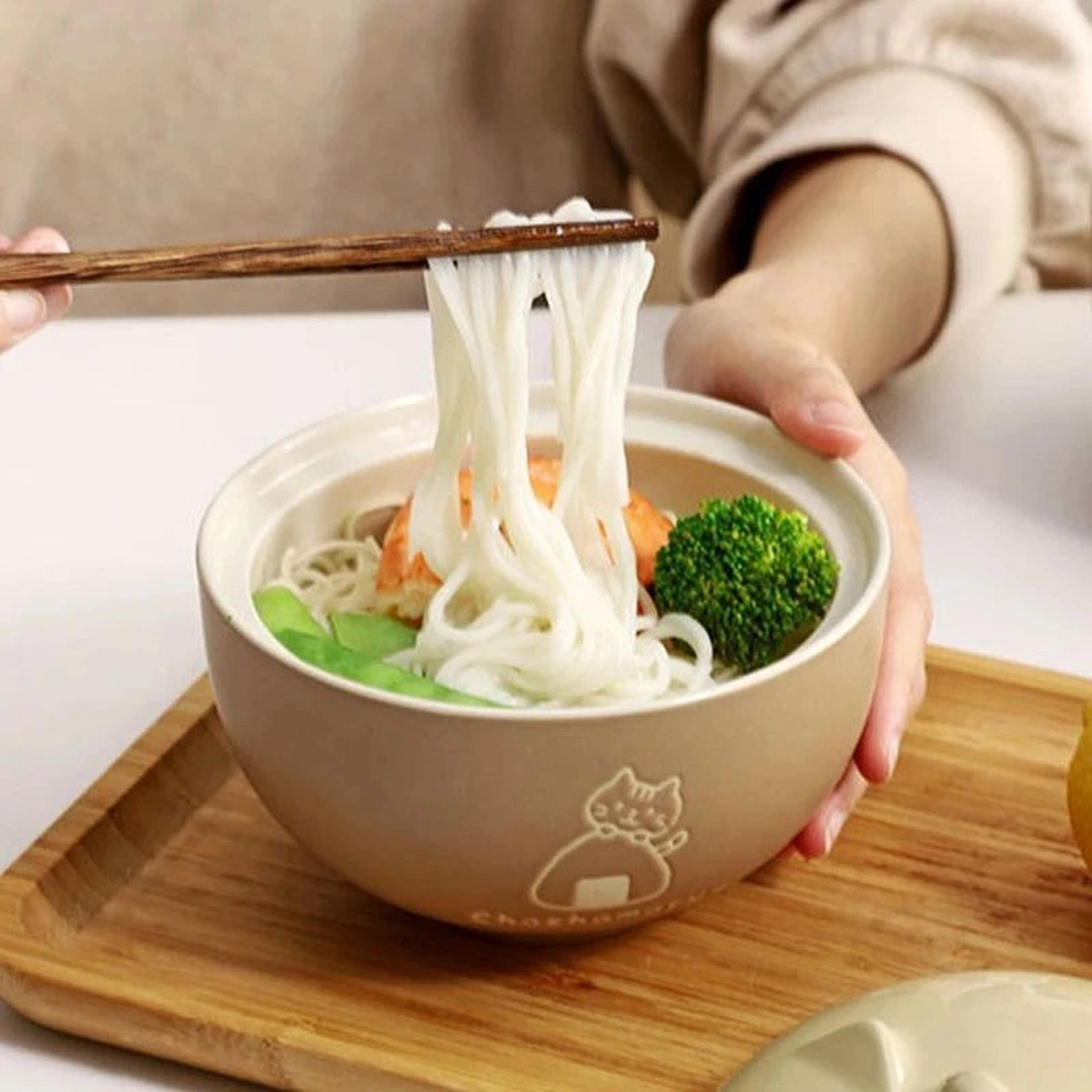 550ml Cartoon Cat Ceramic Noodle Bowl With Lid For Ramen Soup And Salad 1