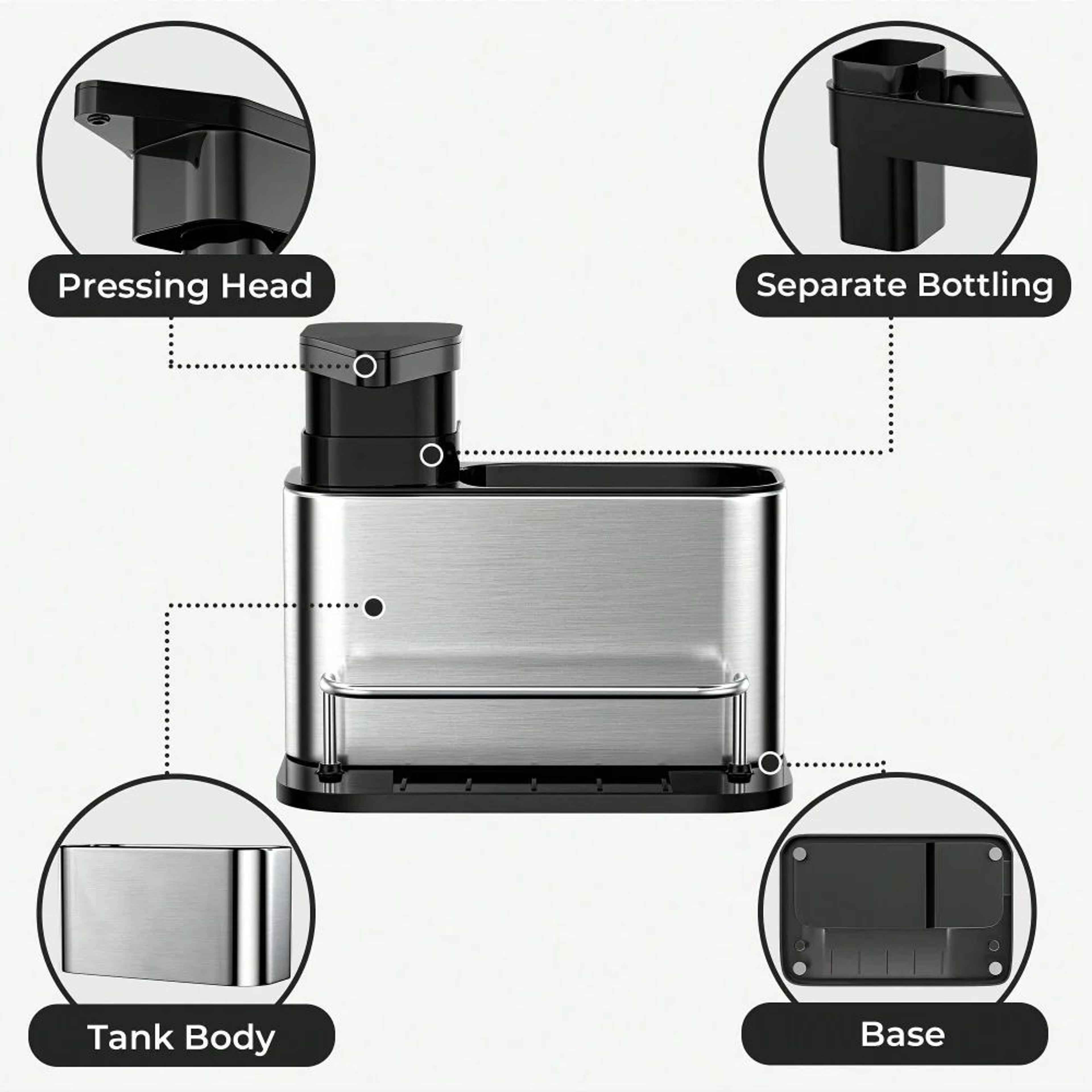 3in1 Stainless Steel Kitchen Sink Organizer With Soap Dispenser And Sponge Holder 2