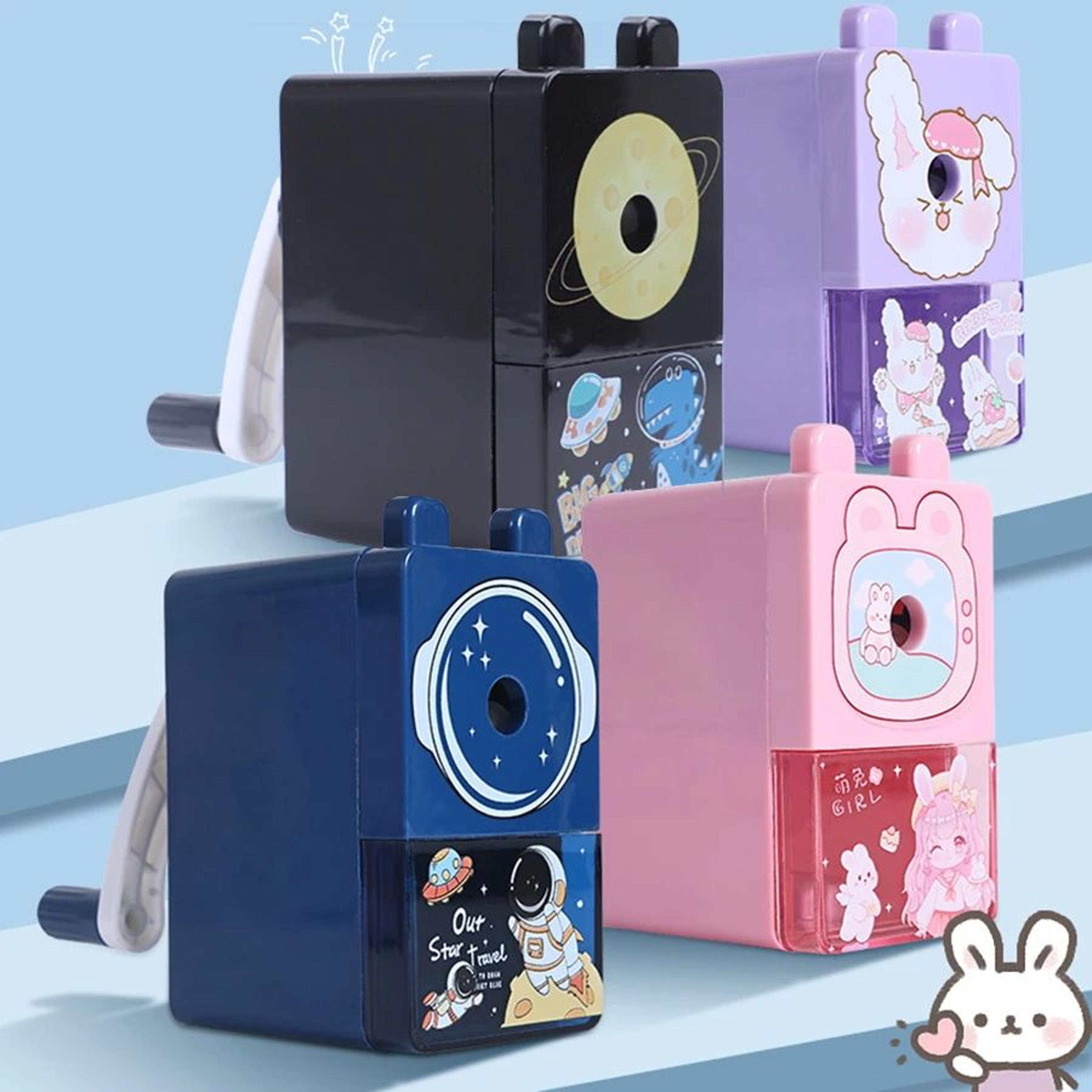 kawaii cartoon hand crank pencil sharpener for kids and colored pencils