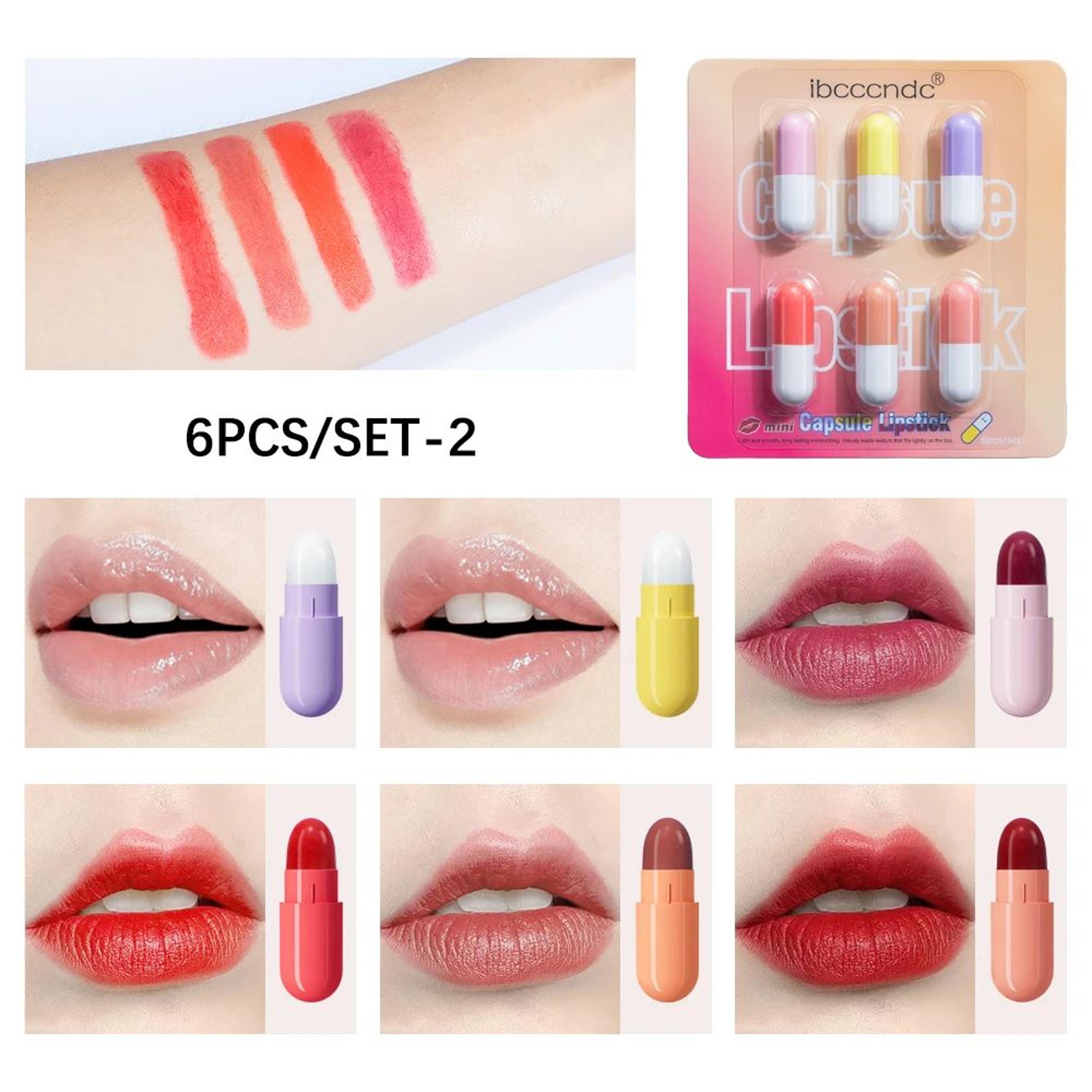 6PCS Mini Capsule Lipstick Set  Moisturizing Waterproof Lip Color Kit 7