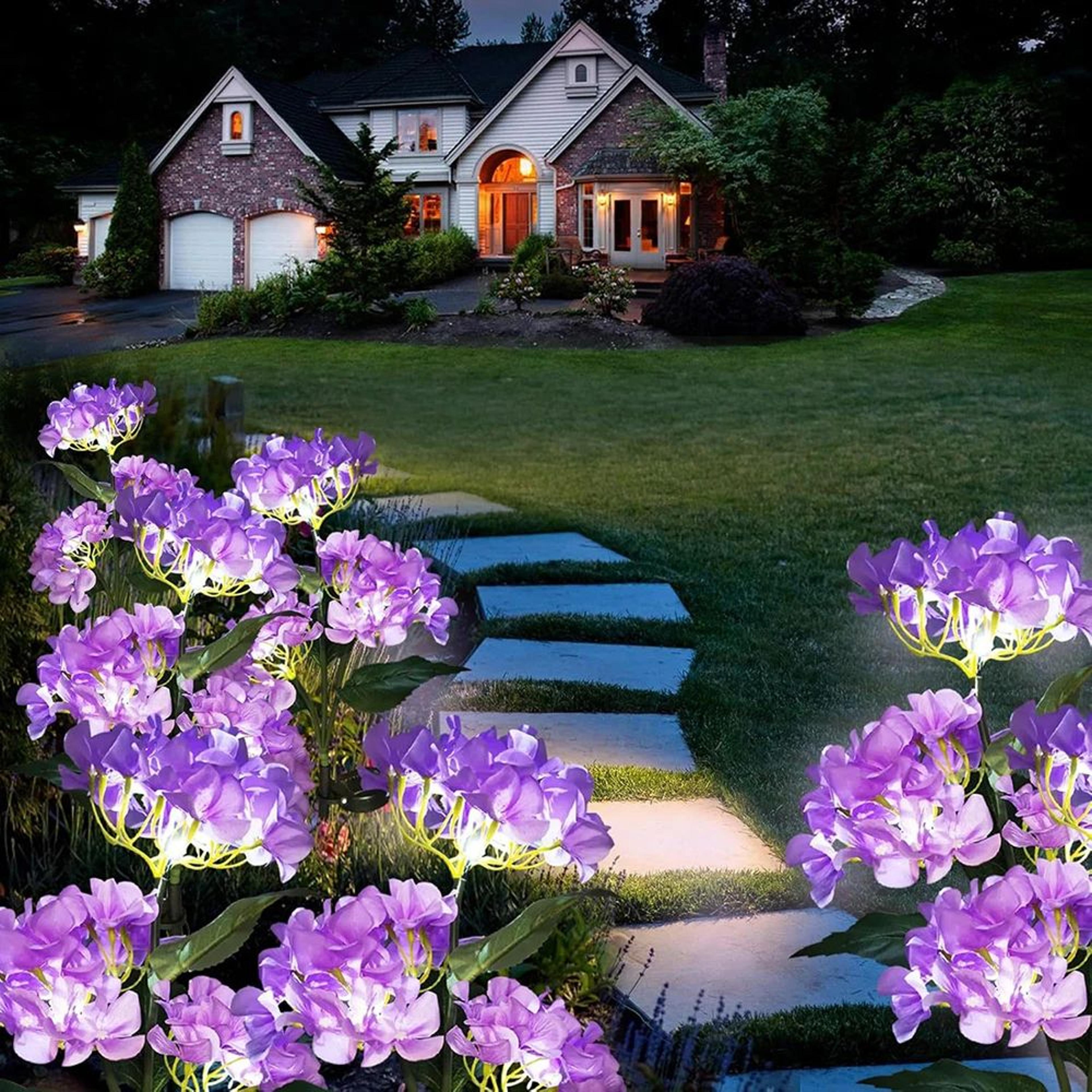 solar hydrangea rose flower lanterns for outdoor garden and pathway decor