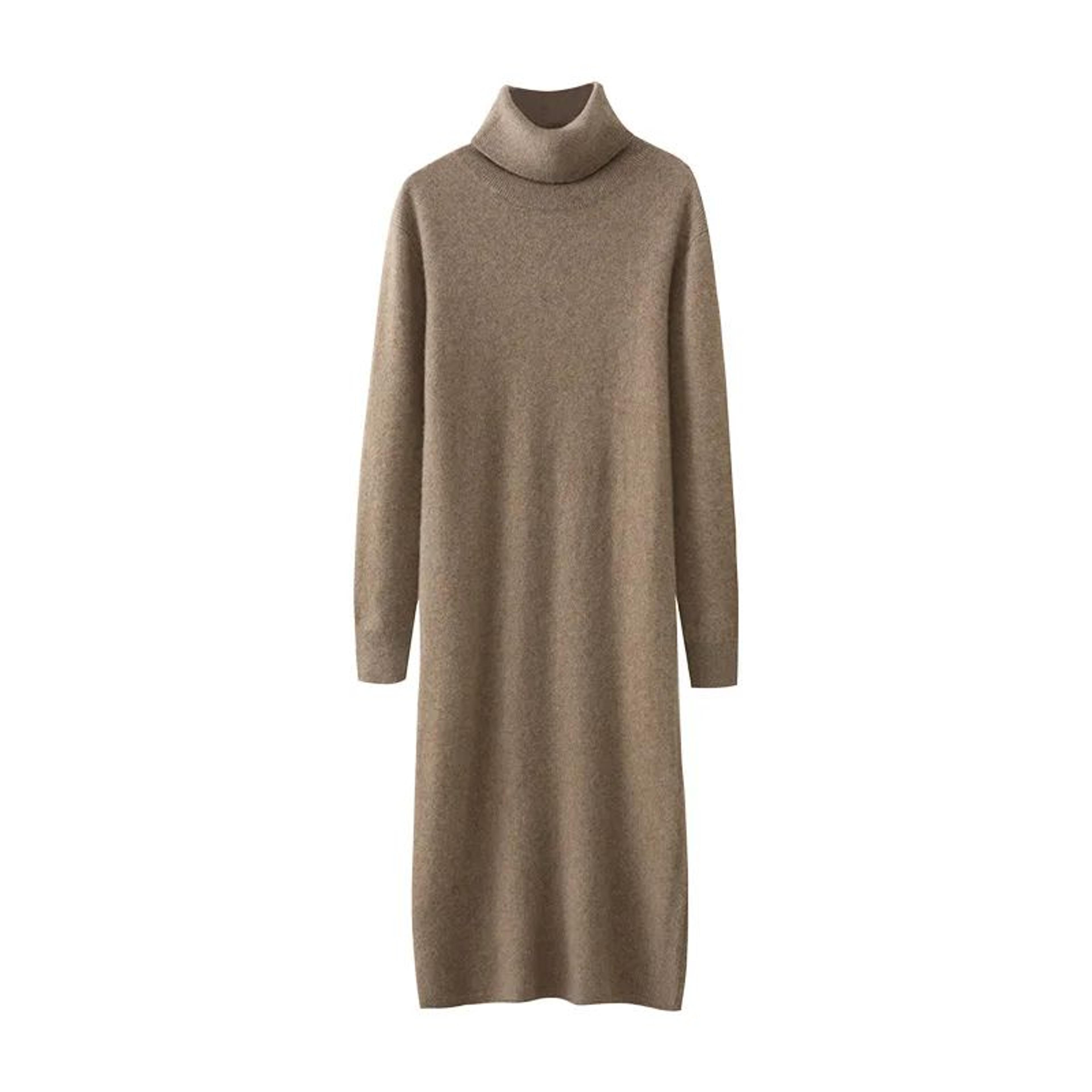 women's 100% merino wool turtleneck sweater dress - warm straight fit knit dress