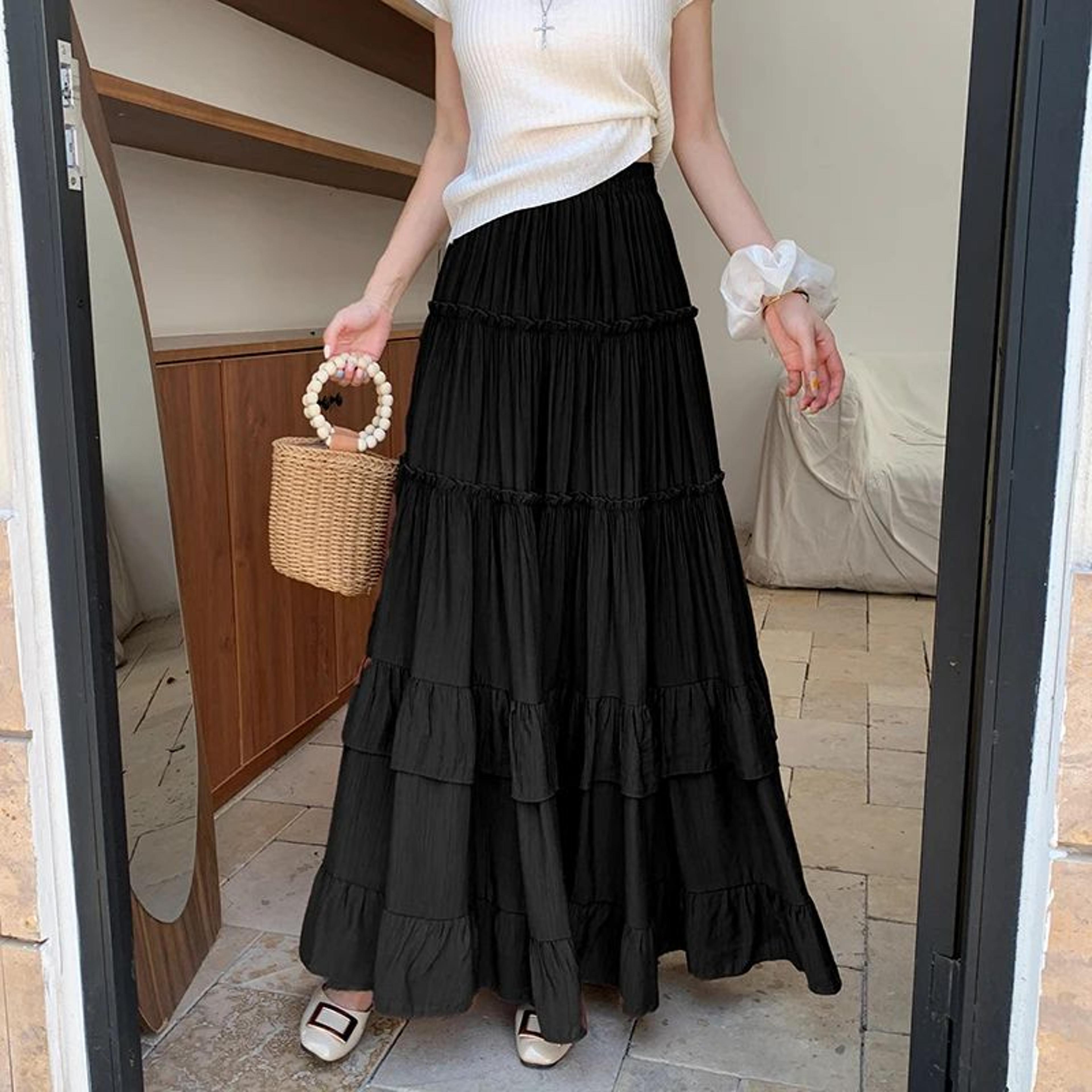 Womes High Waist Tiered Ruffle Chiffon Maxi Skirt 10