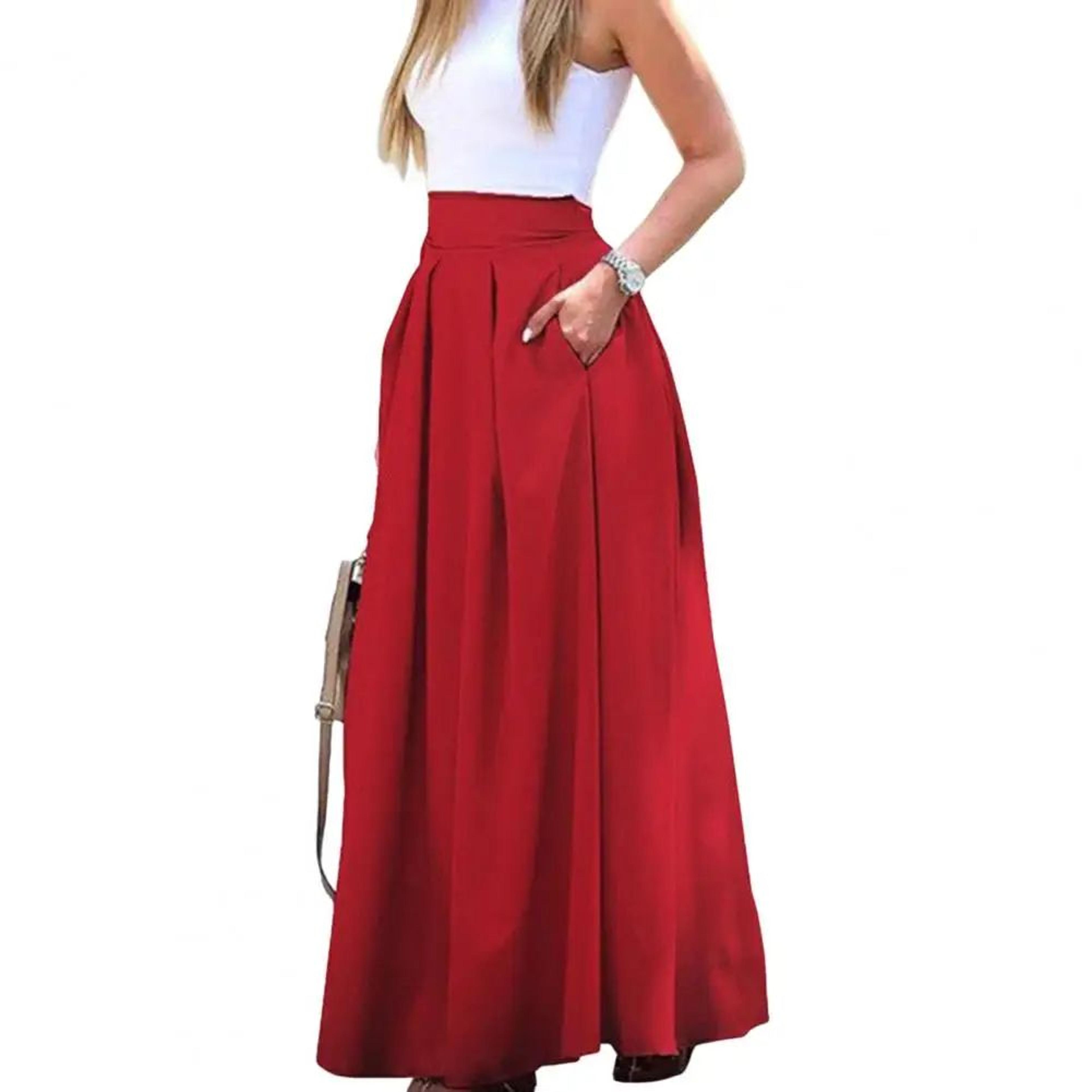 Womens High Waist Flowy Maxi Skirt With Pockets  Elegant Lightweight Long Skirt 2