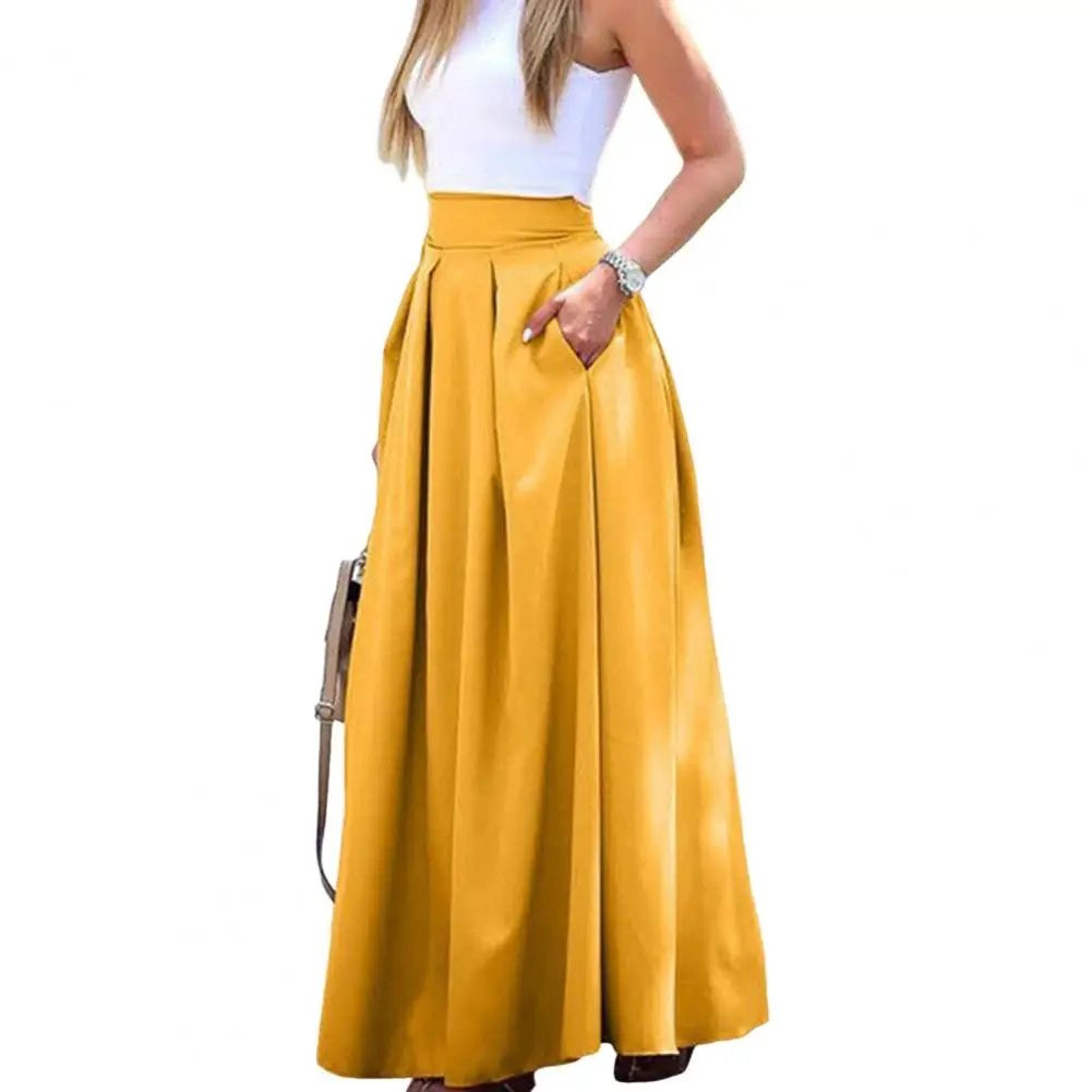 Womens High Waist Flowy Maxi Skirt With Pockets  Elegant Lightweight Long Skirt 8