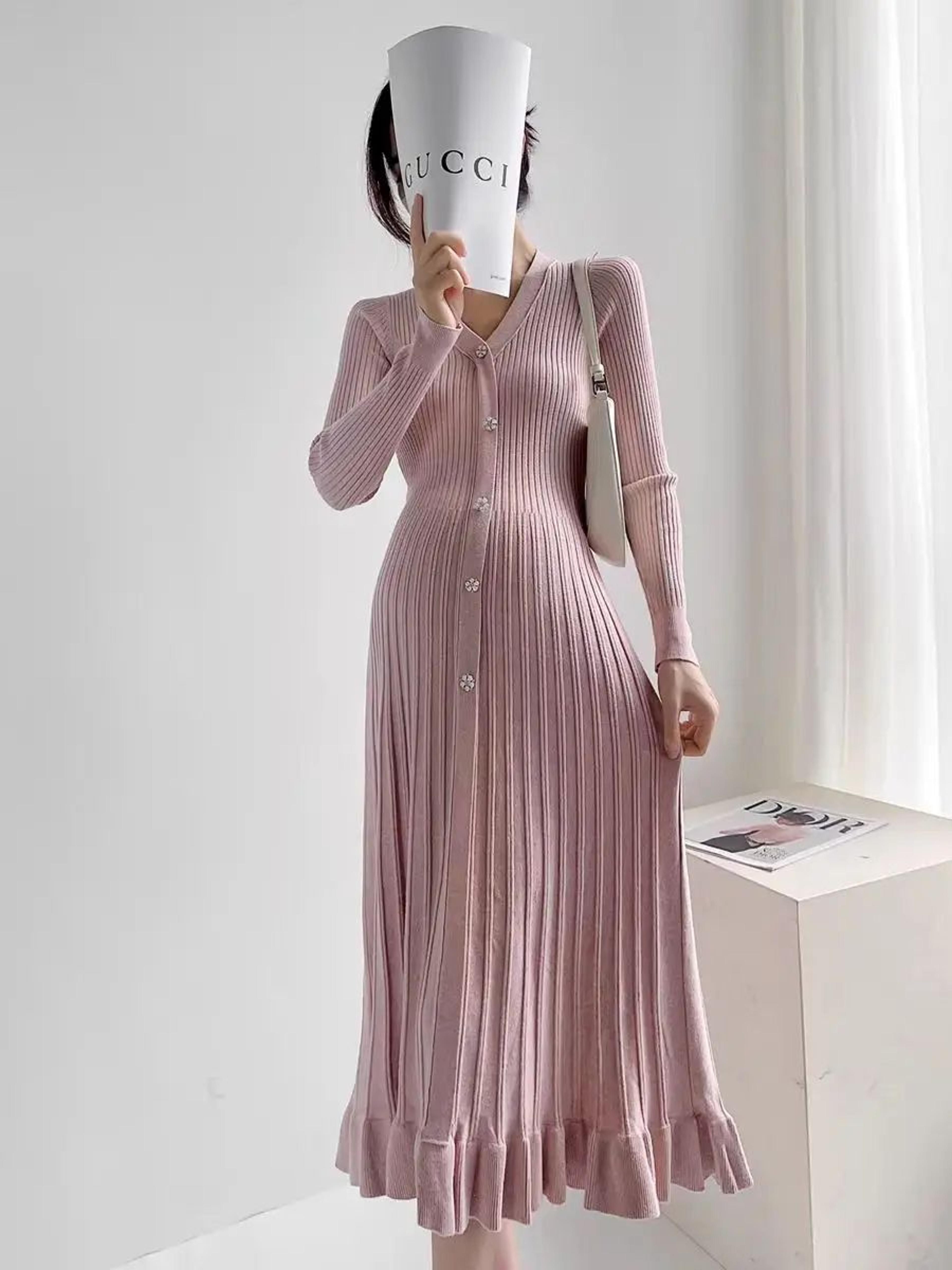v-neck knitted maternity maxi dress with button front and fishtail hem