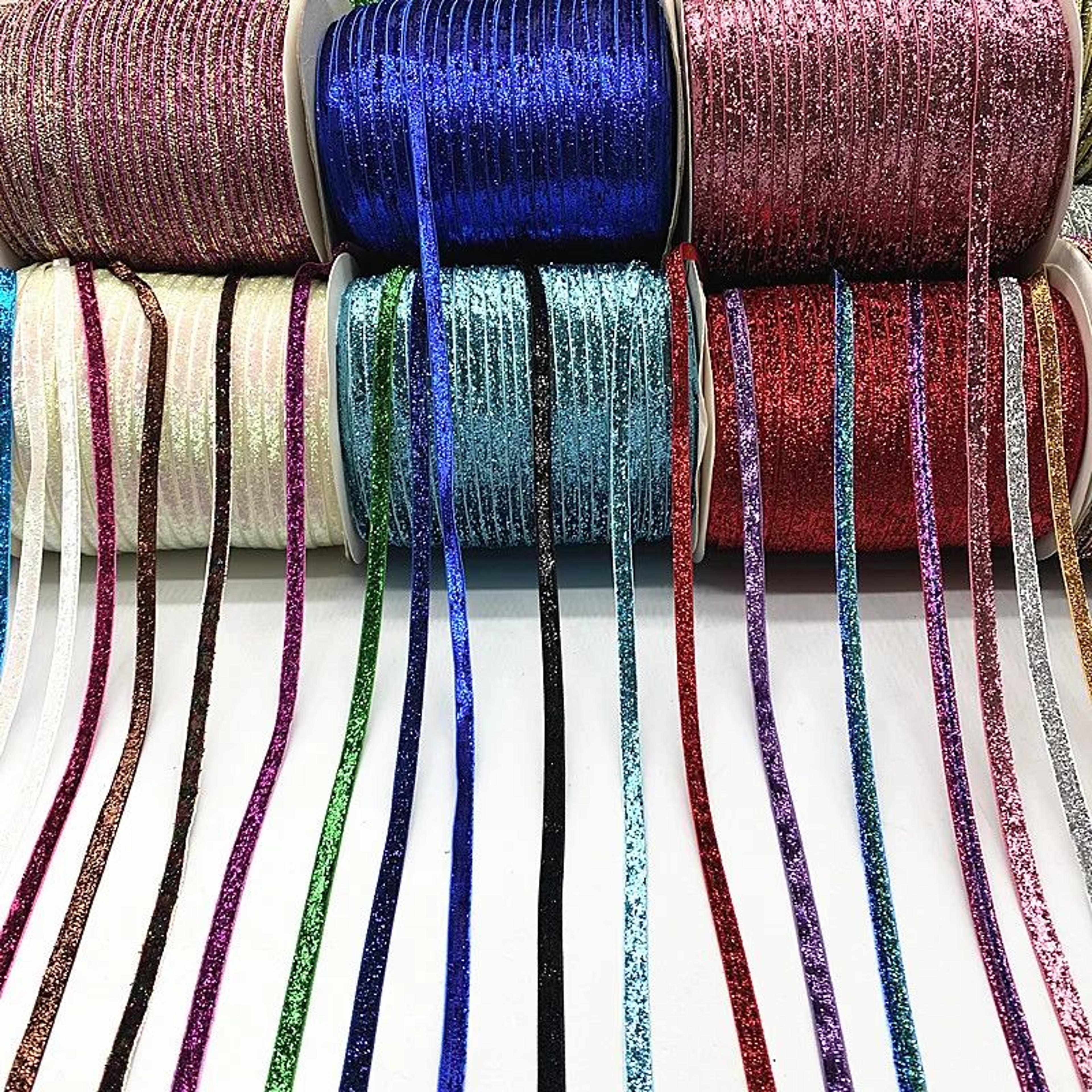 6mm glitter velvet ribbon for diy hair bows and headband decorations