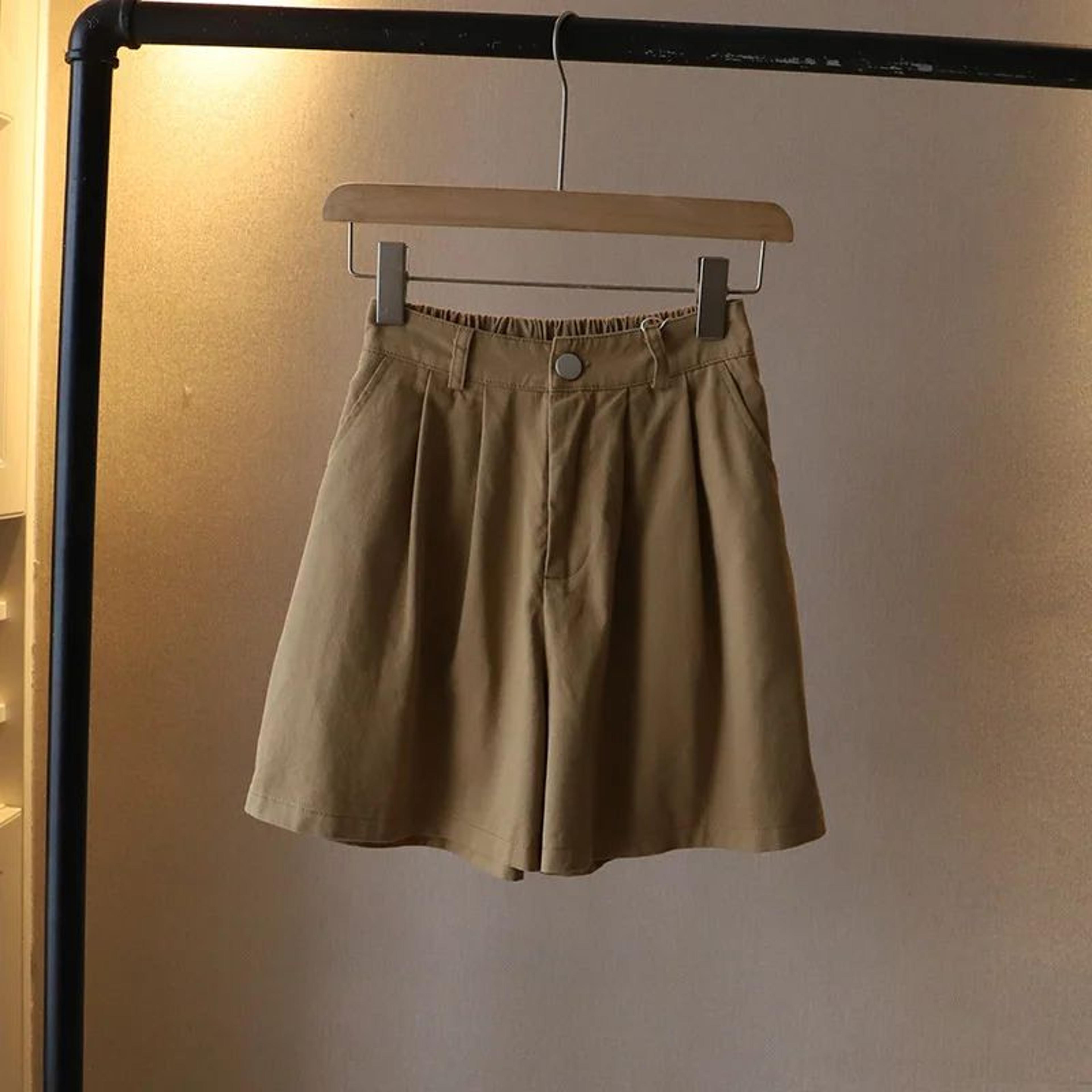Womens High Waist Washed Cotton Shorts  Loose Wide Leg Summer Casual Pants 12