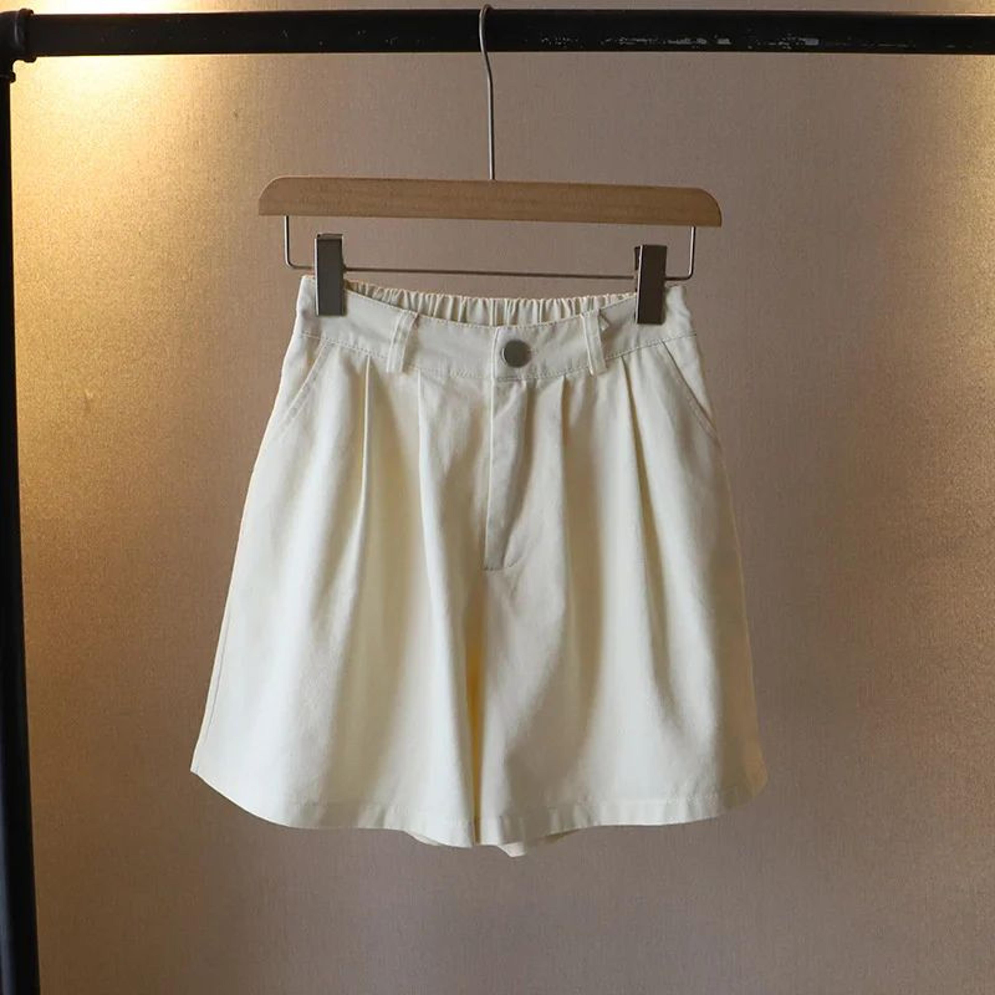 Womens High Waist Washed Cotton Shorts  Loose Wide Leg Summer Casual Pants 13