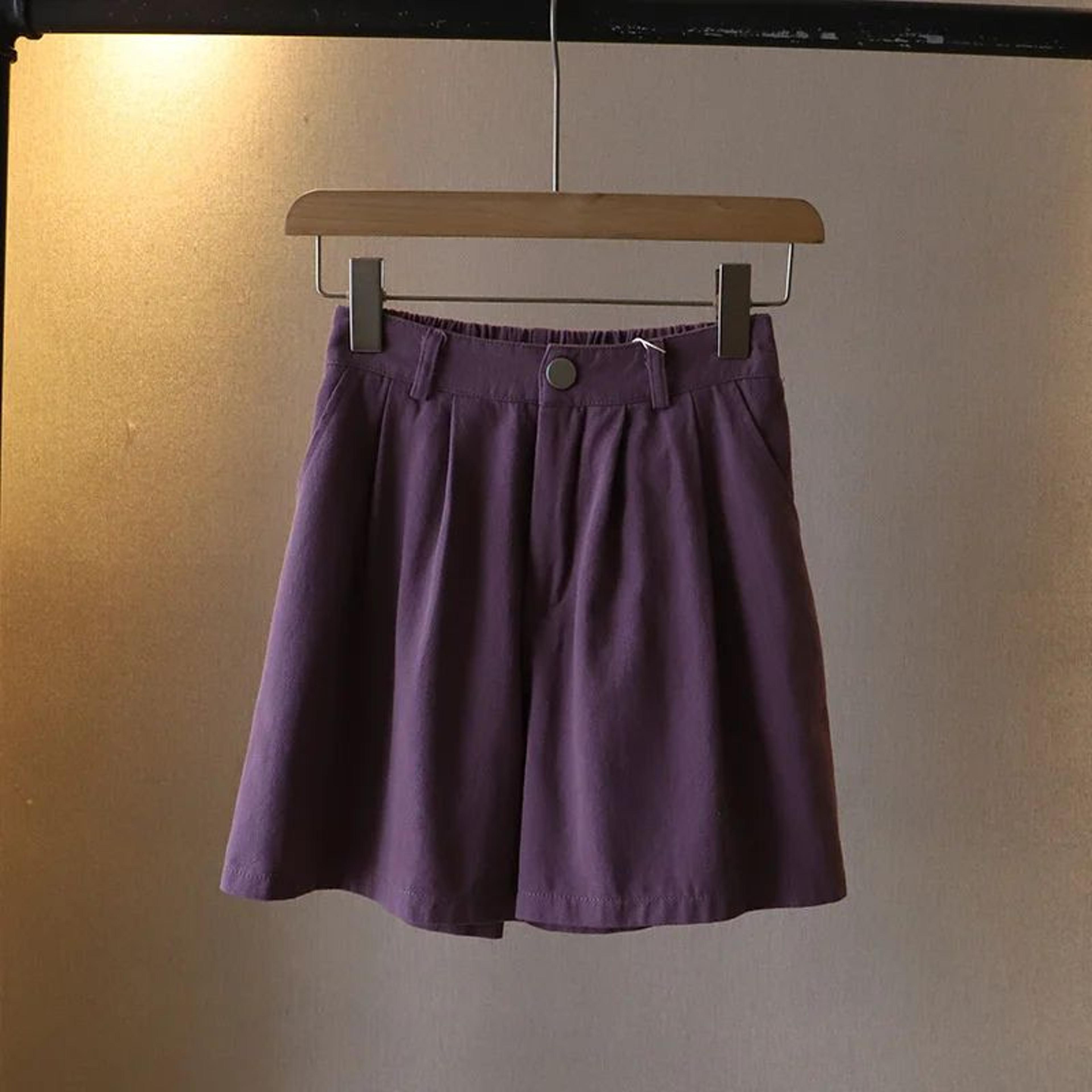 Womens High Waist Washed Cotton Shorts  Loose Wide Leg Summer Casual Pants 9