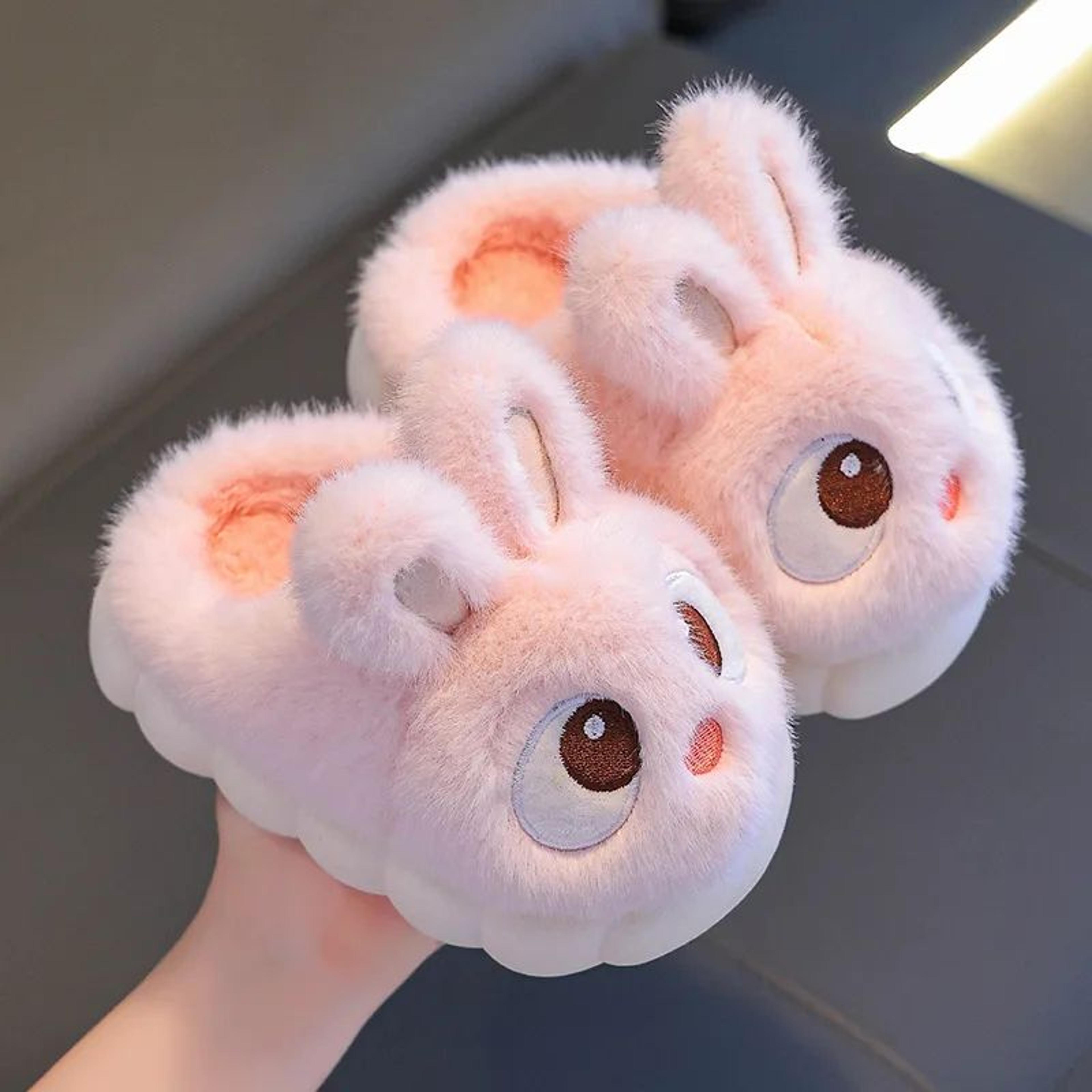 Cute Rabbit Plush Winter Slippers For Kids  Warm Fluffy Indoor House Shoes 9