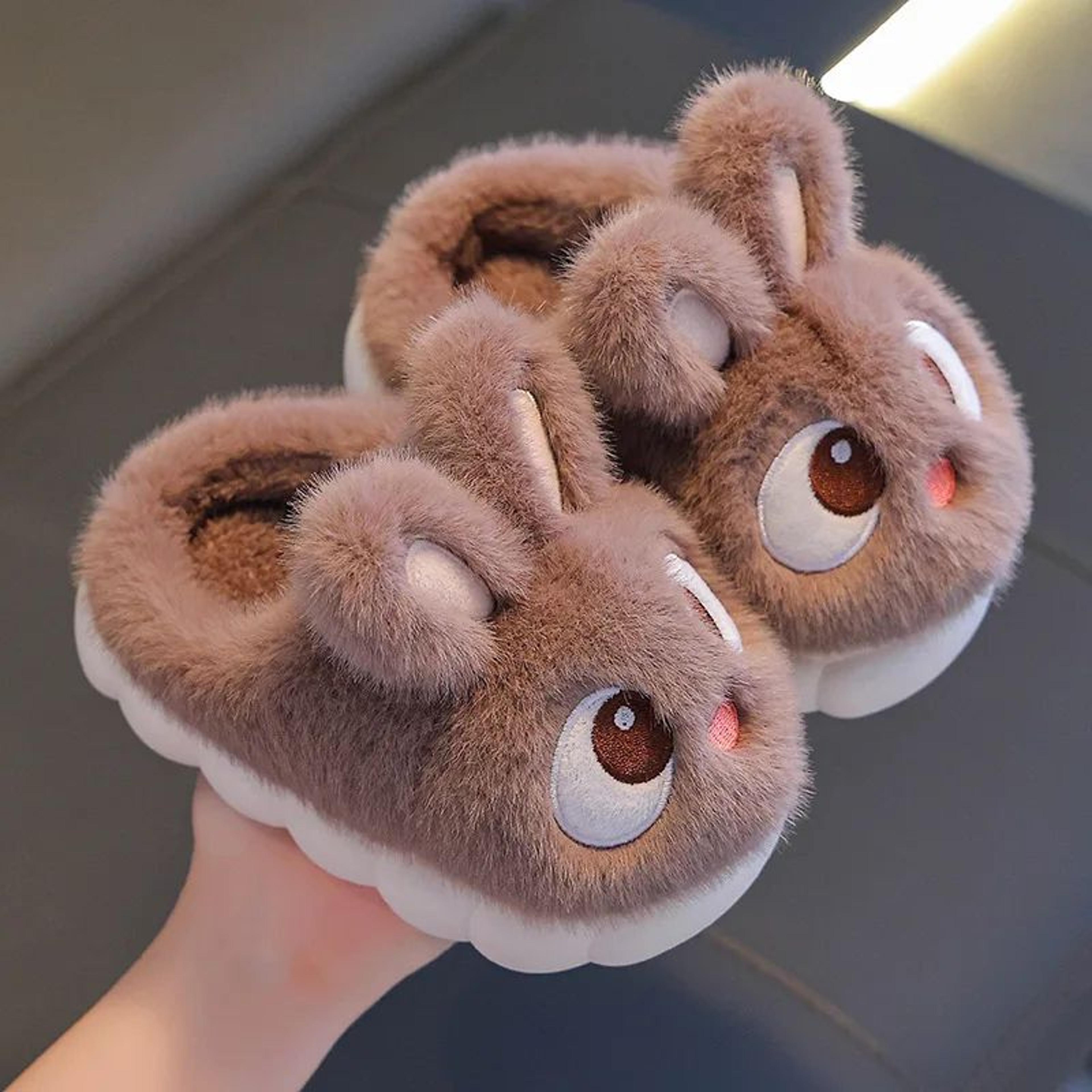 Cute Rabbit Plush Winter Slippers For Kids  Warm Fluffy Indoor House Shoes 6