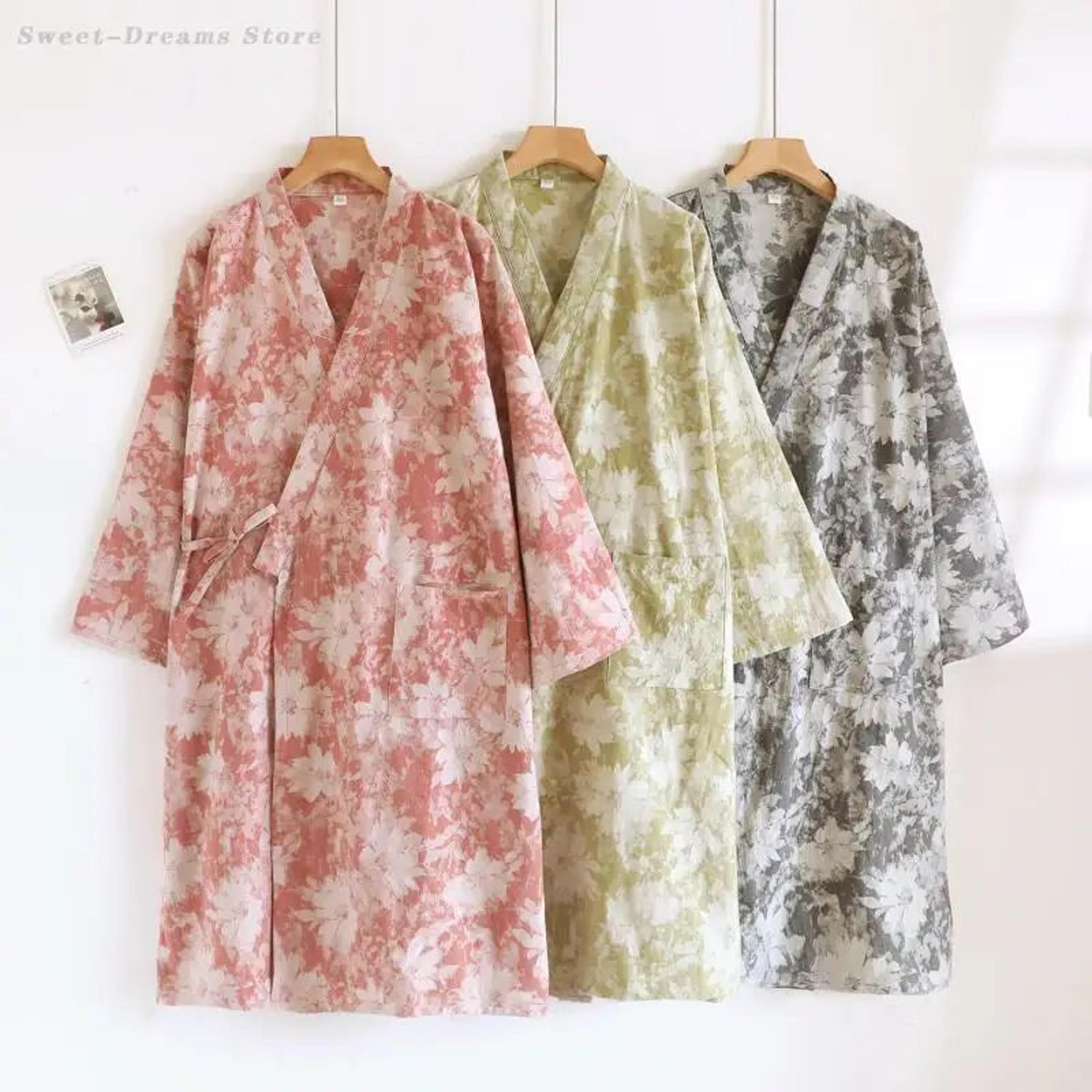 Womens Cotton Jacquard Kimono Robe  Breathable Lightweight Lounge Cardigan 1