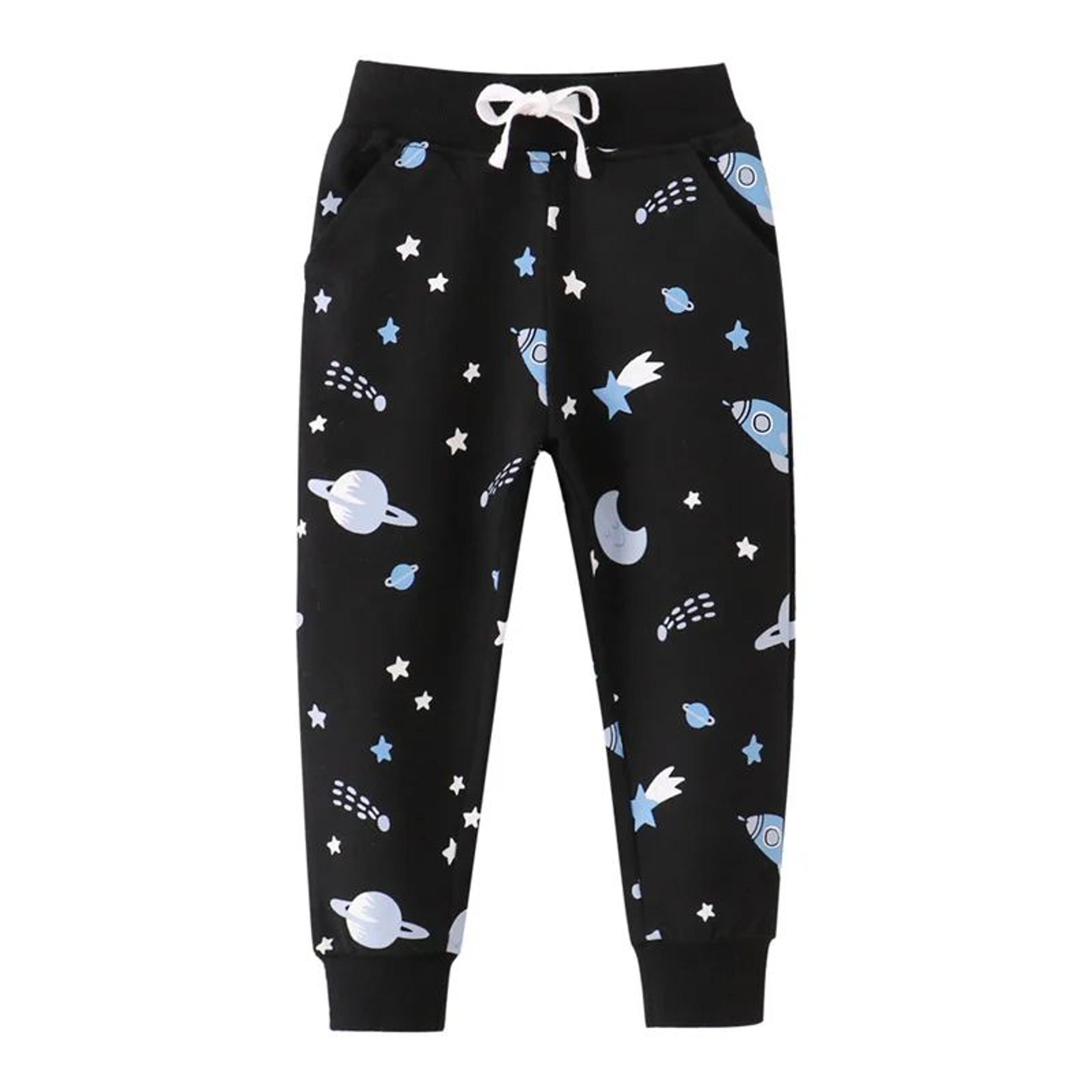 kids space print drawstring sweatpants - comfortable casual jogger pants for boys and girls
