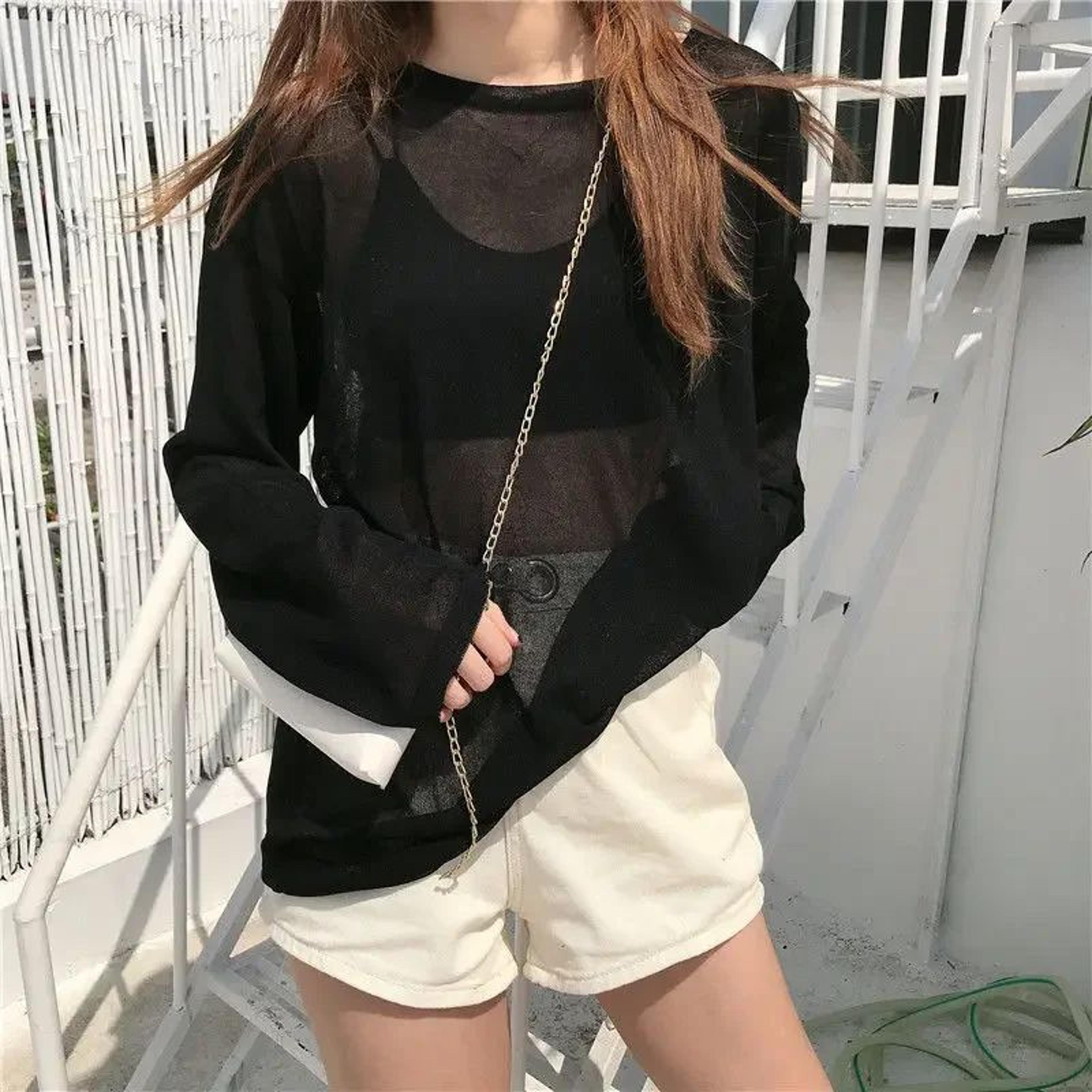 Womens Sheer Long Sleeve TShirt Lightweight Loose Fit Korean Style Summer Top 7