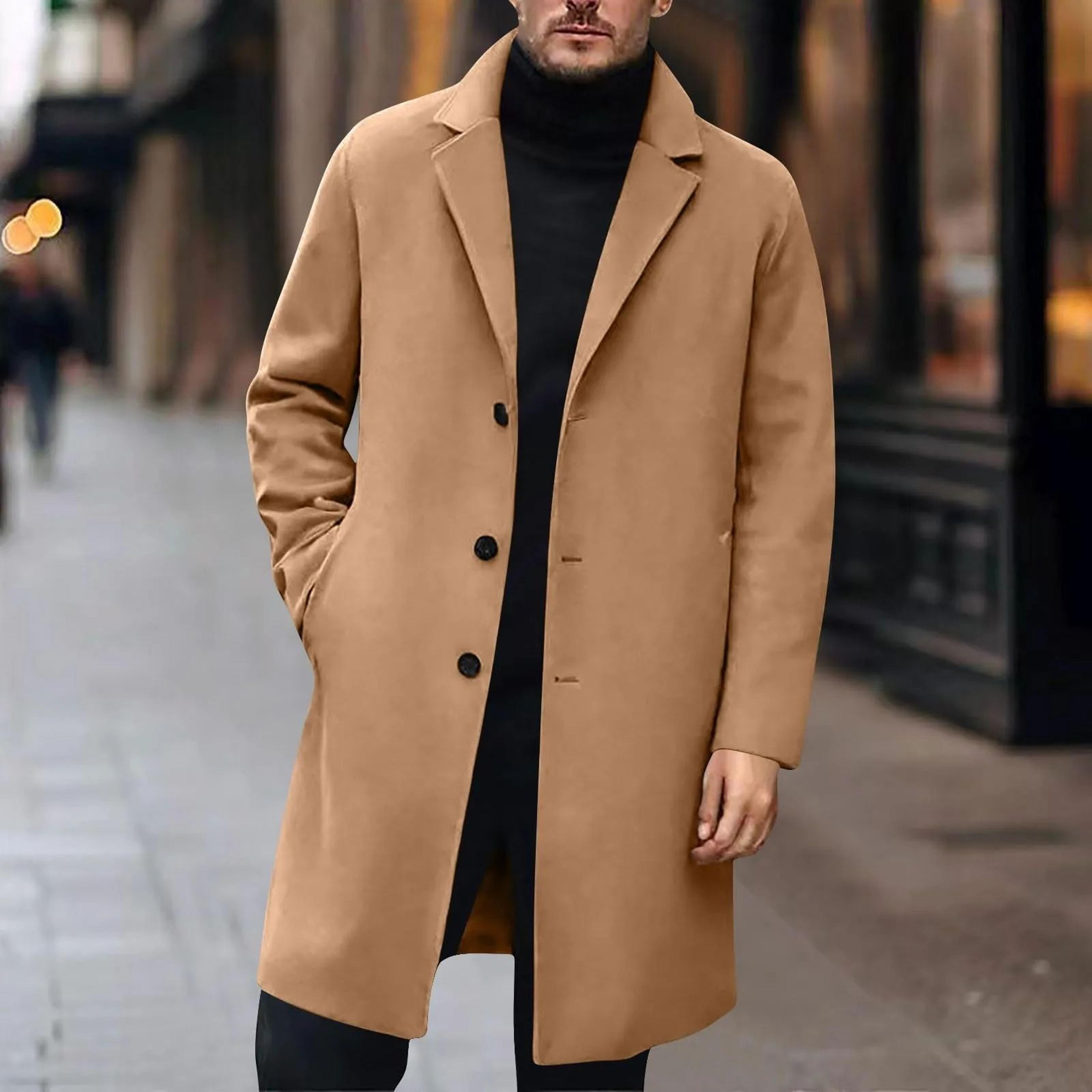 Mens Classic Wool Blend Pea Coat  Stylish Solid Color Winter Trench Jacket 6
