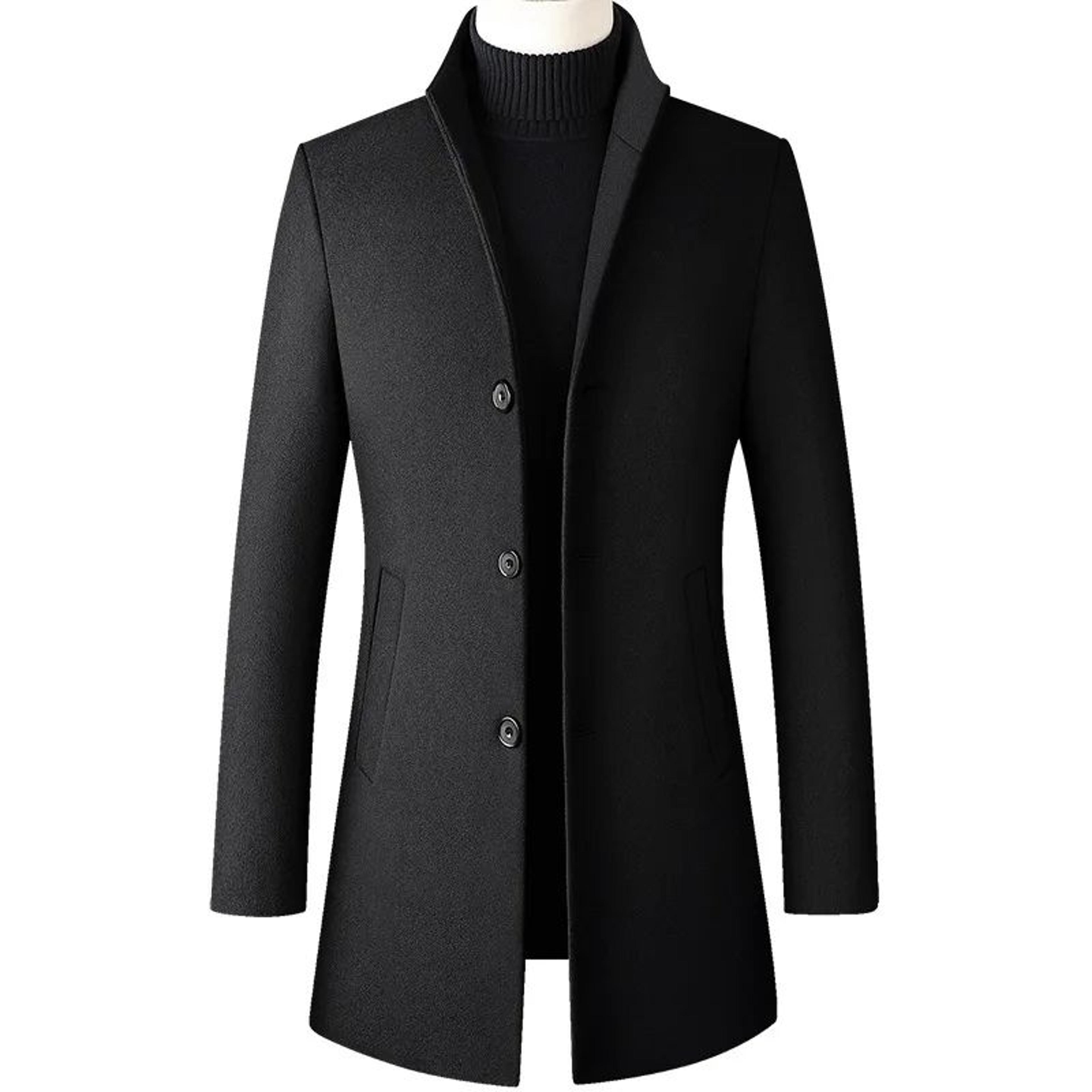 Mens Oversized Wool Blend Pea Coat Winter Business Casual Overcoat 2
