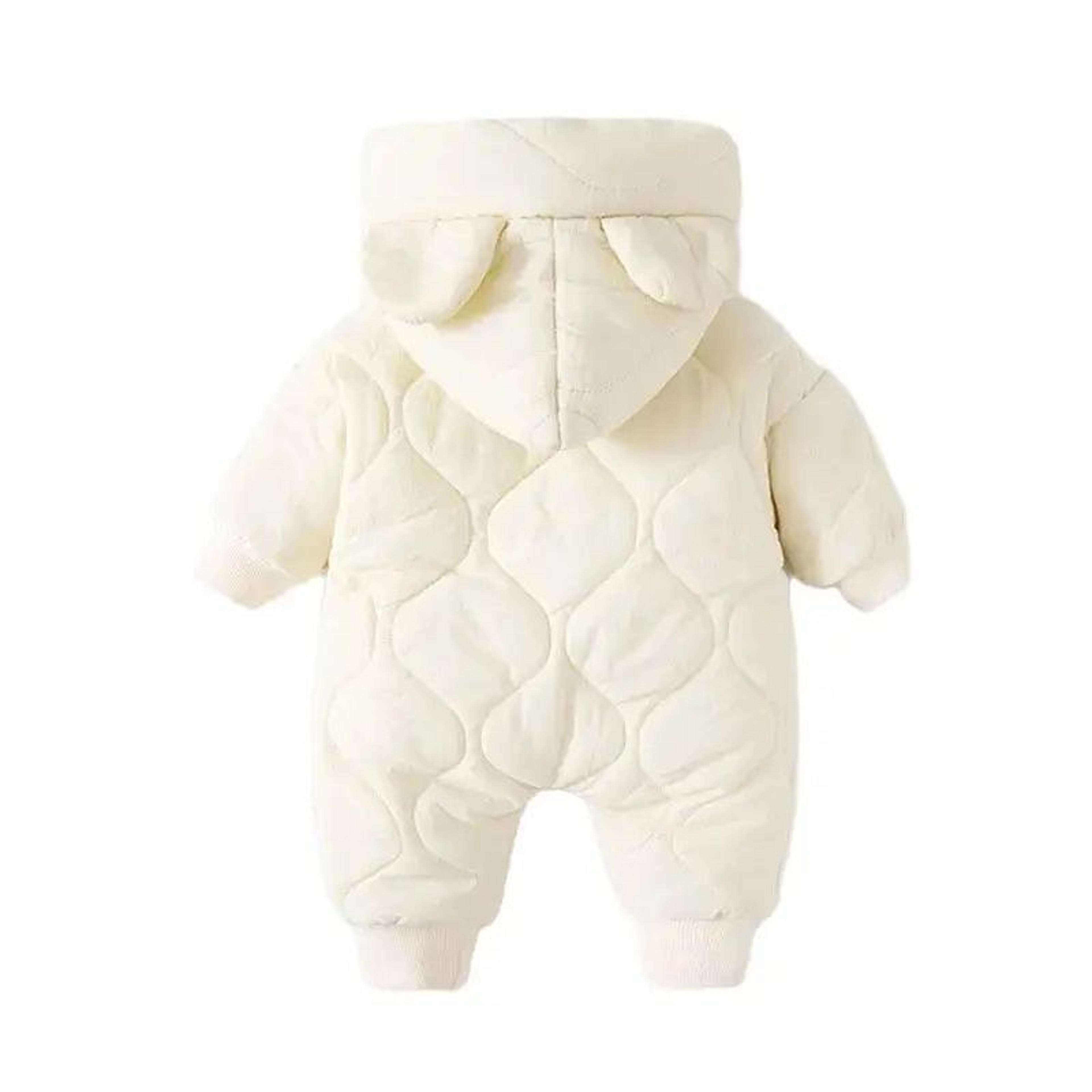 Warm Fleece Baby Hooded Romper With Bear Ears For Winter 4