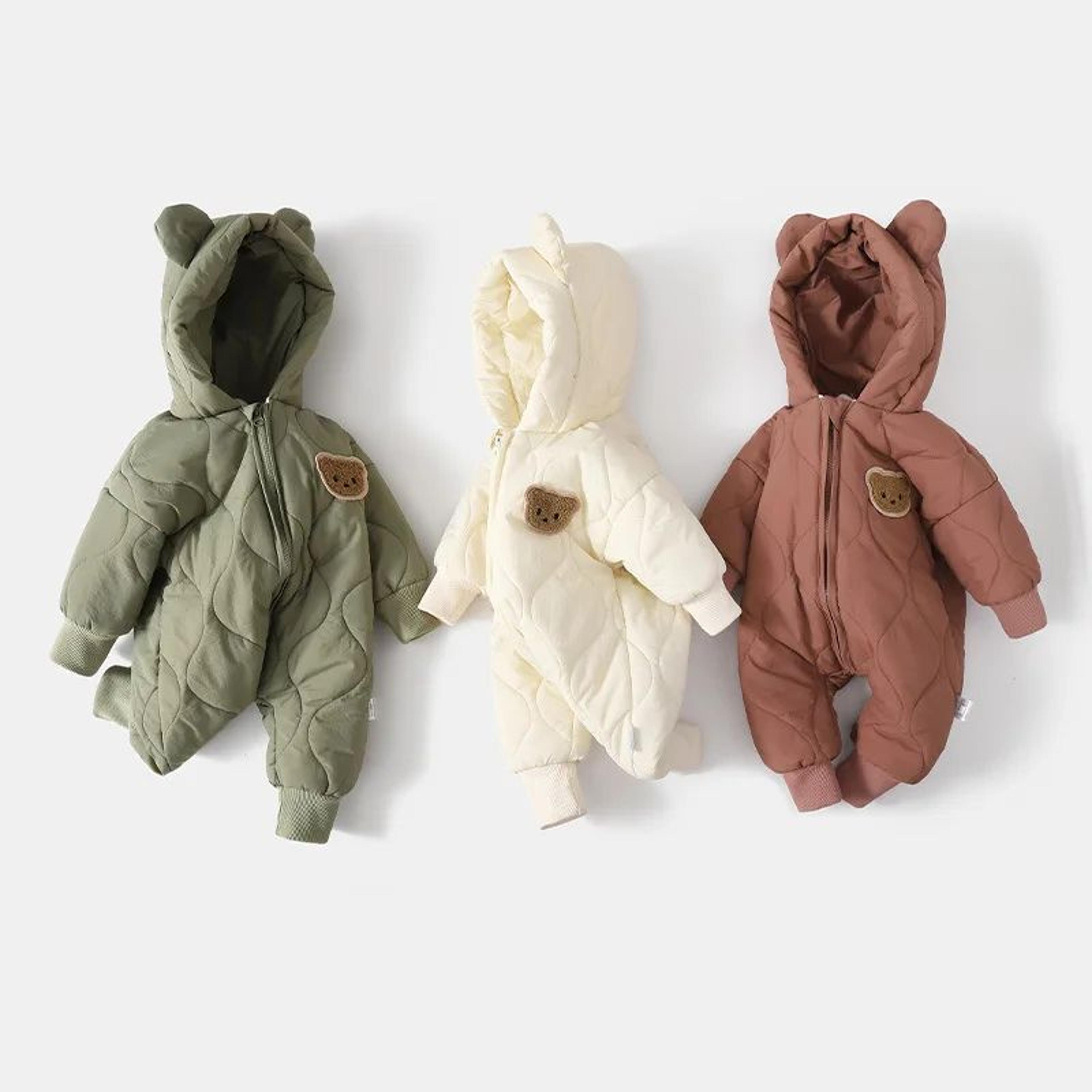 warm fleece baby hooded romper with bear ears for winter
