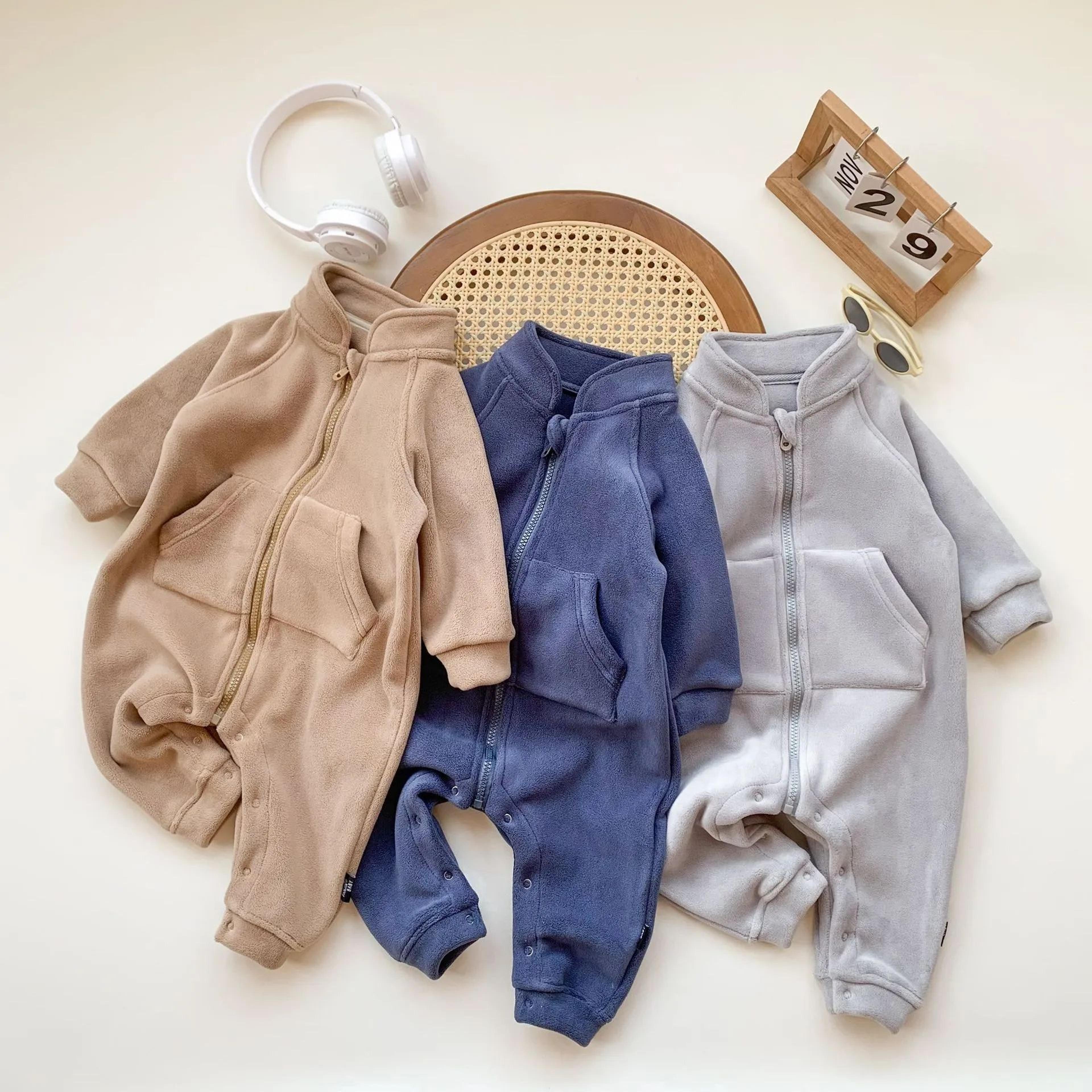 Korean Style Fleece Lined Baby Romper With Zipper For Boys And Girls 2