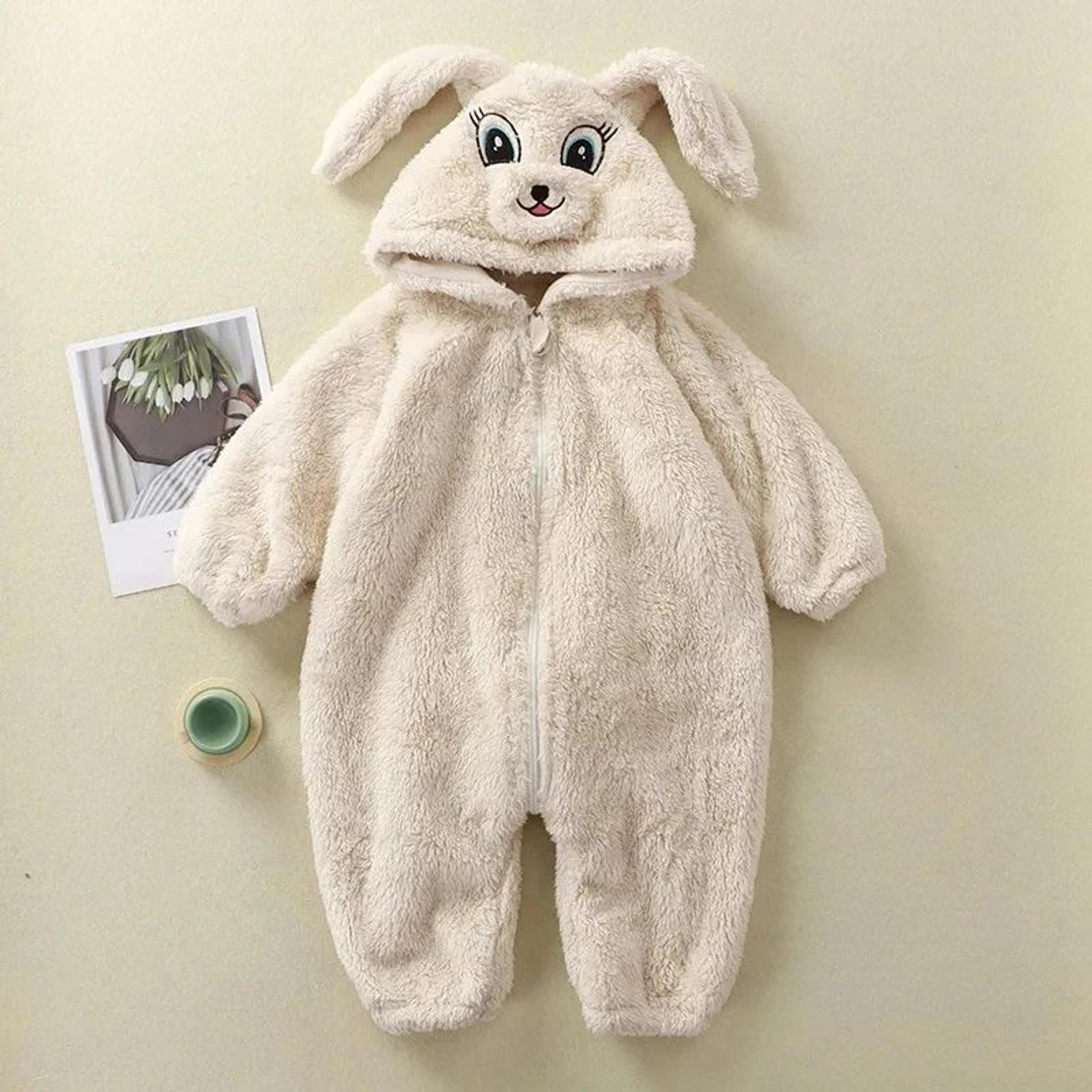 Cozy Fleece Baby Winter Romper With Panda And Bunny Hood 2