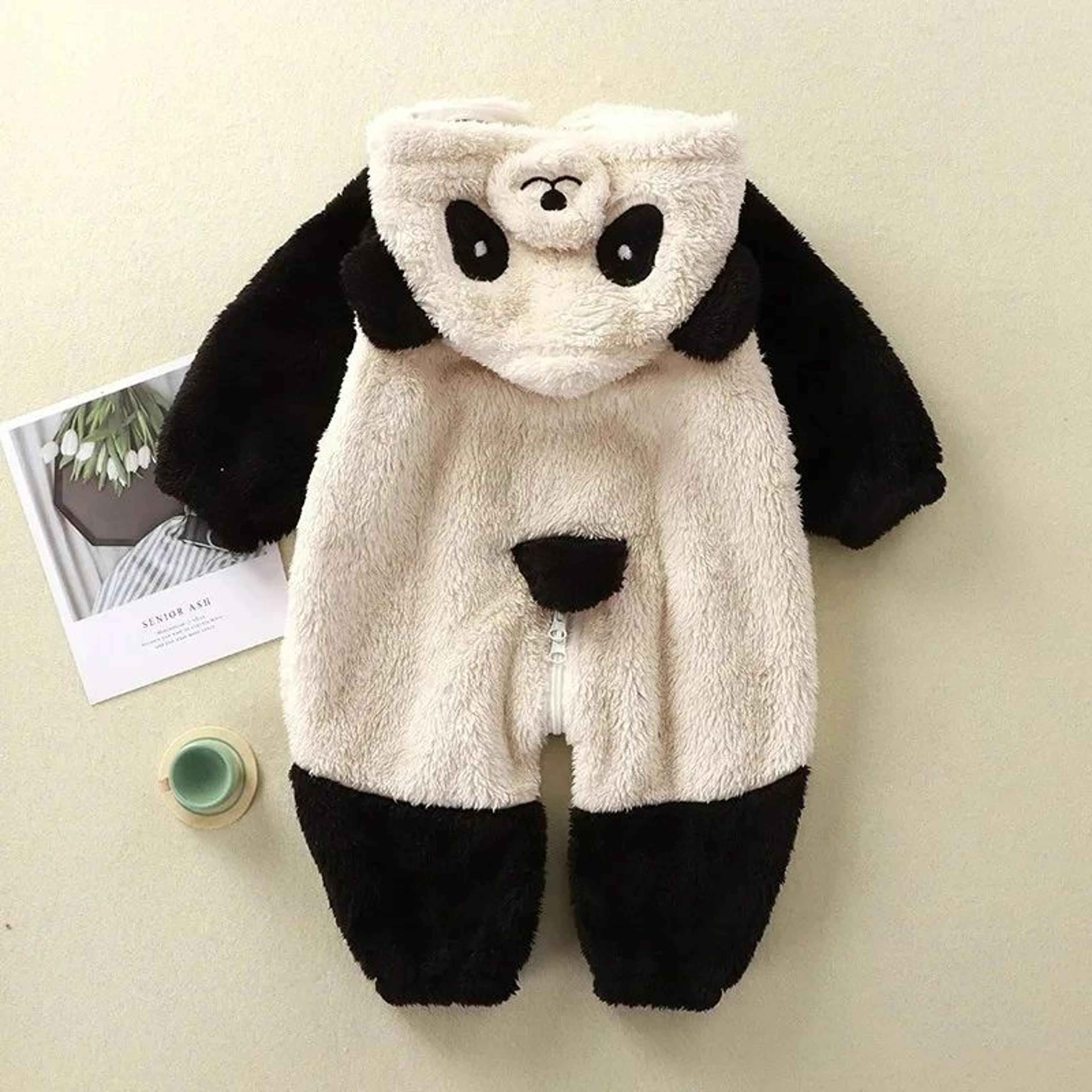 Cozy Fleece Baby Winter Romper With Panda And Bunny Hood 4