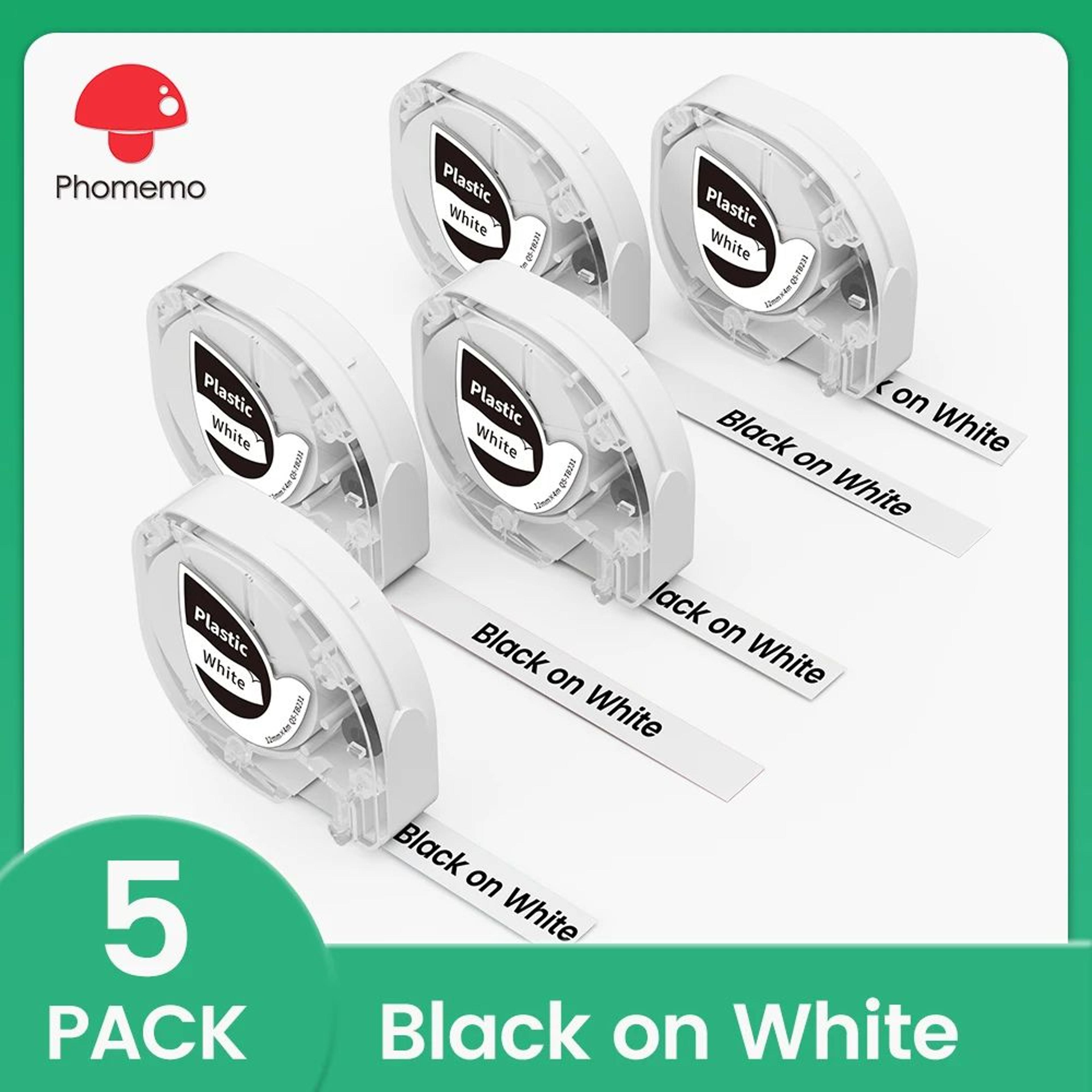 5 Pack 12mm Label Tape Refills Compatible With Phomemo P12 And Dymo LetraTag 6