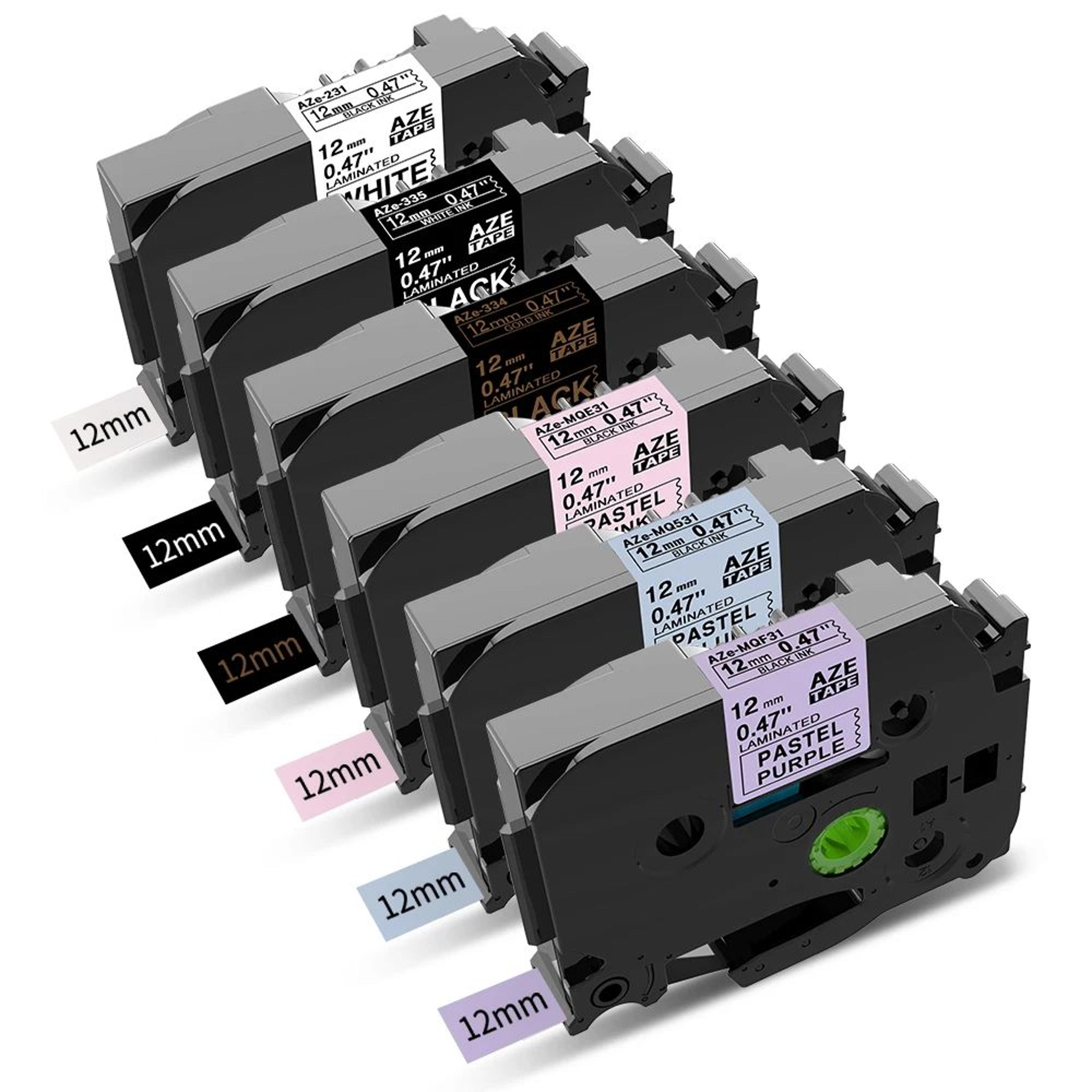 6 Pack Pastel Laminated Label Tape 12mm X 8m Compatible With Brother Ptouch Label Makers 11