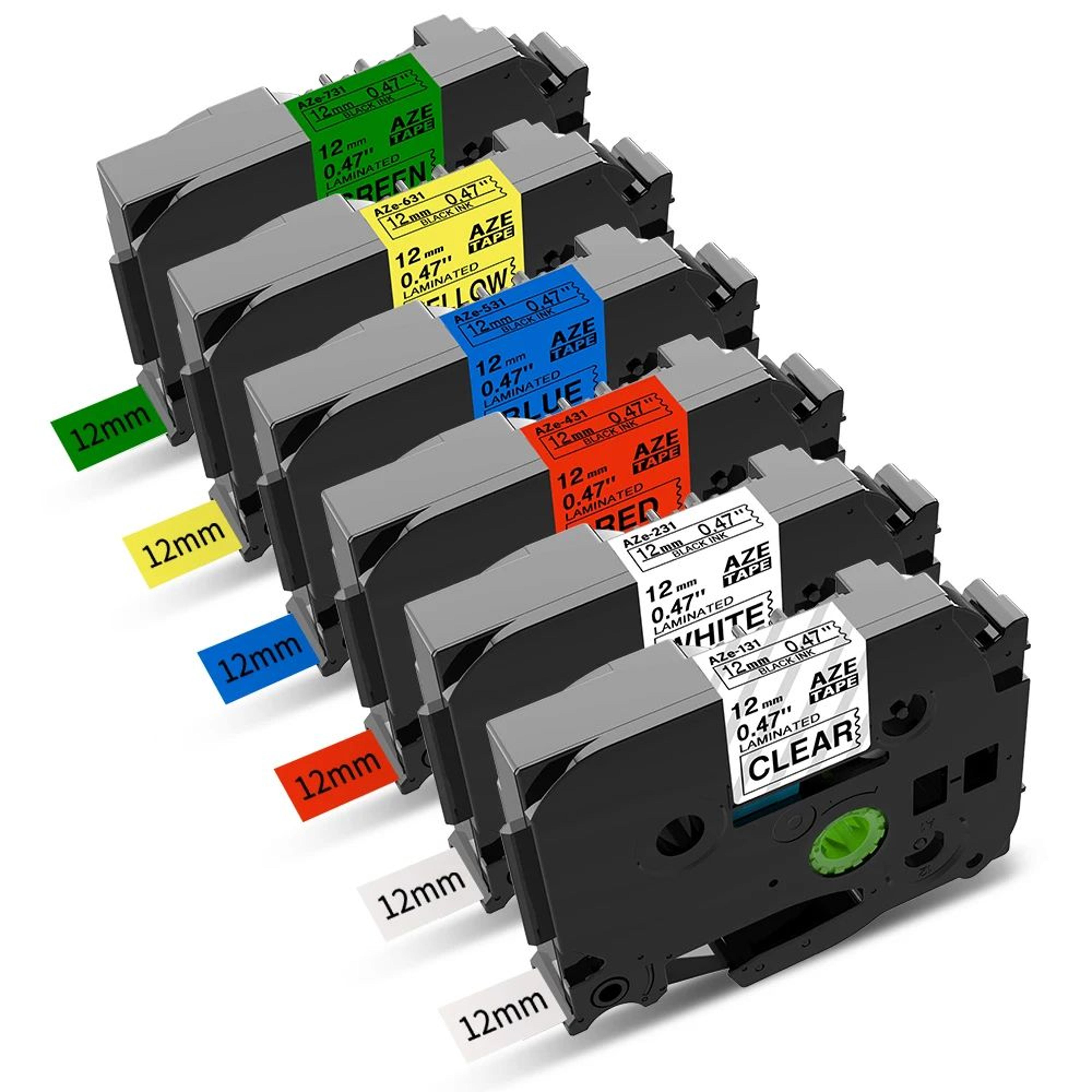 6 Pack Pastel Laminated Label Tape 12mm X 8m Compatible With Brother Ptouch Label Makers 14
