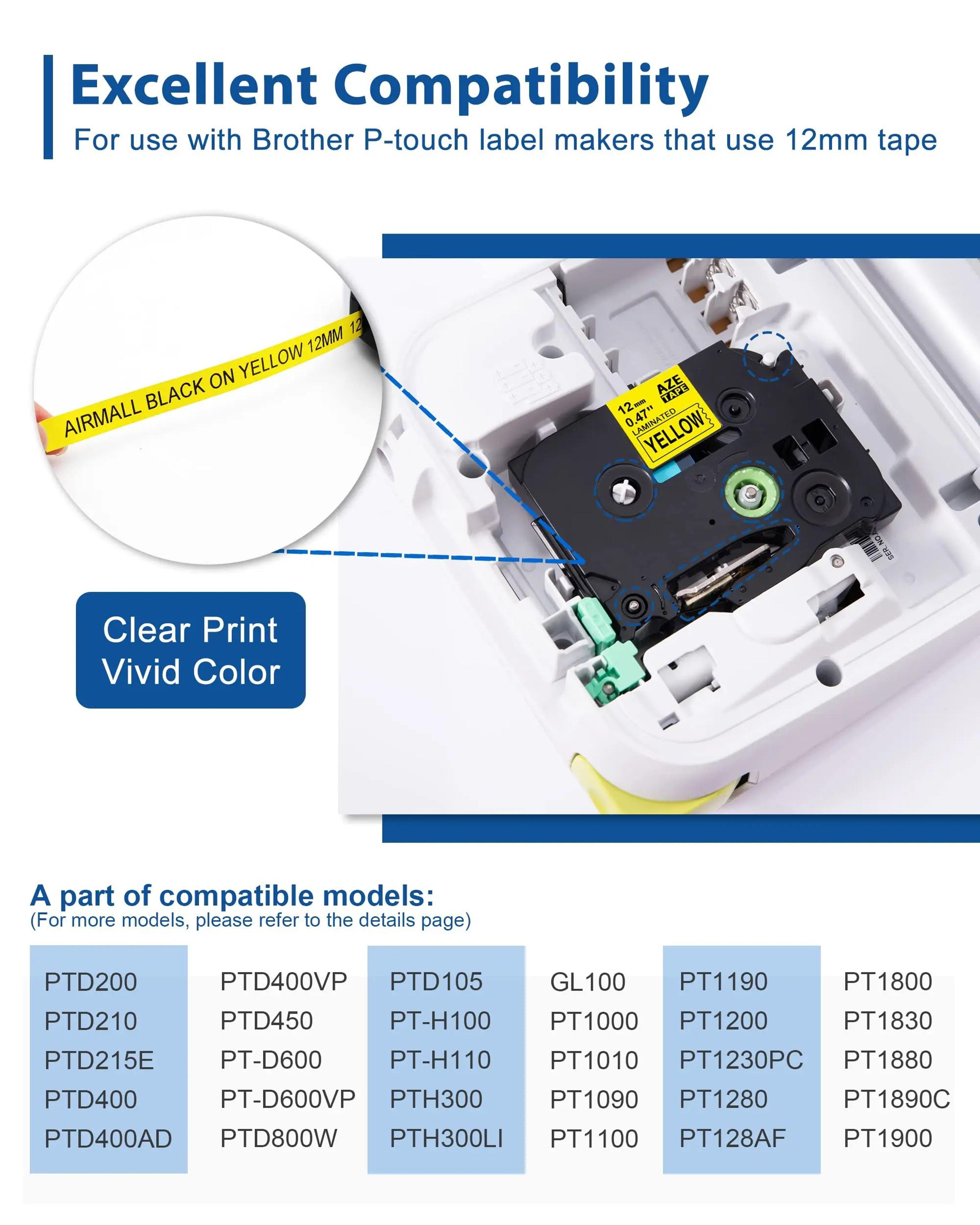 6Pack Compatible Brother P Touch 12mm Laminated Label Maker Tape Refills 5