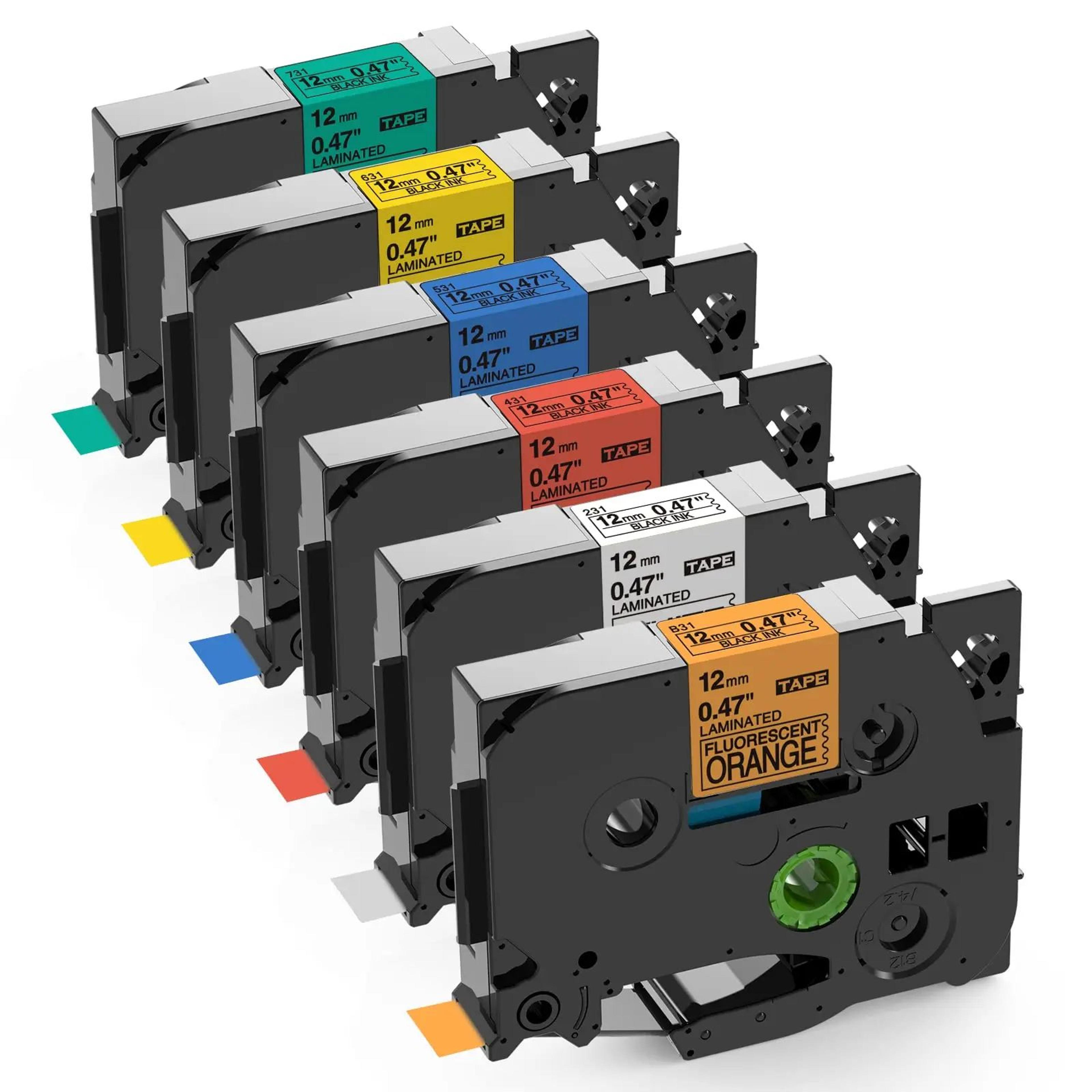 6-pack compatible brother p touch 12mm laminated label maker tape refills