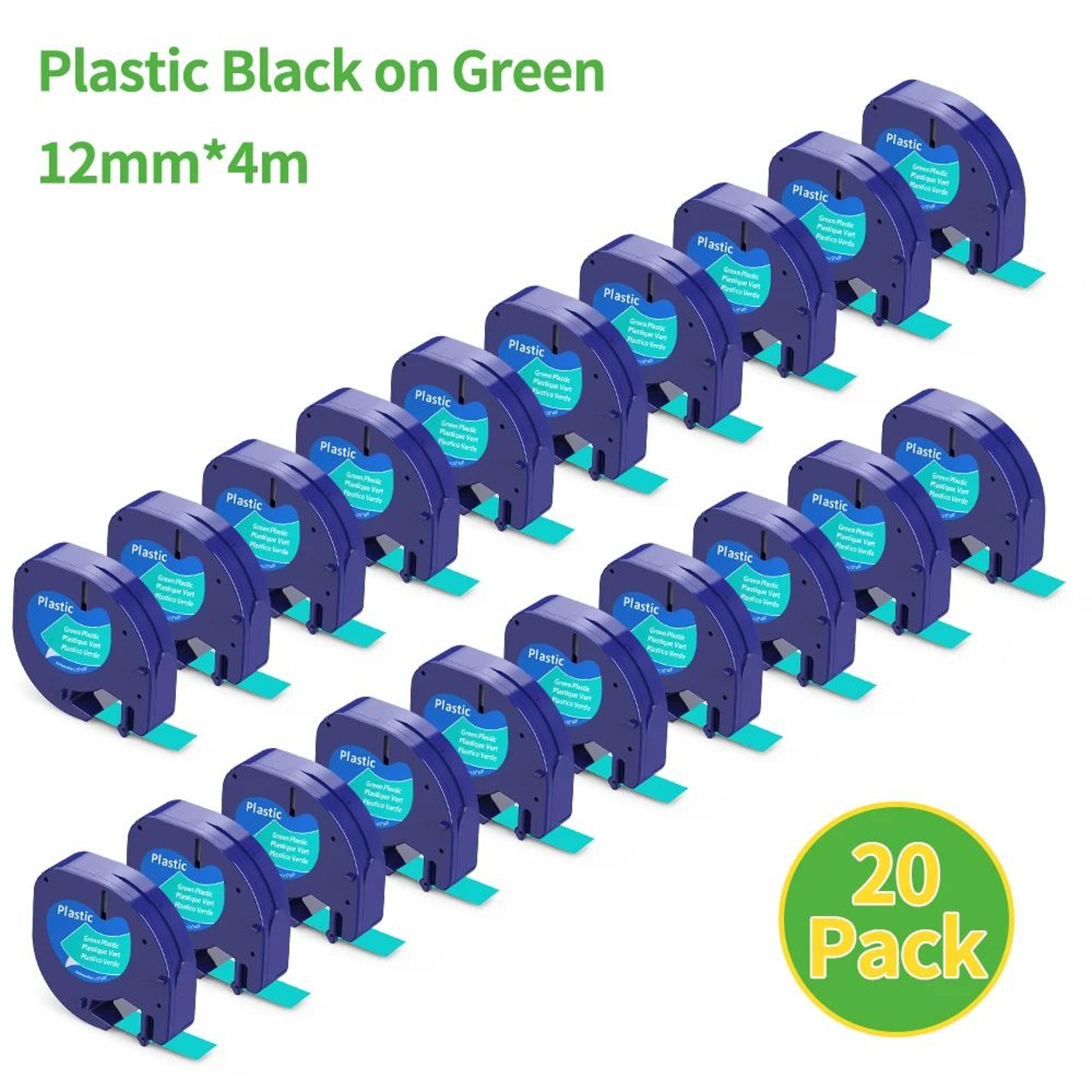 20-pack compatible dymo letratag 12mm black on green label tape refills
