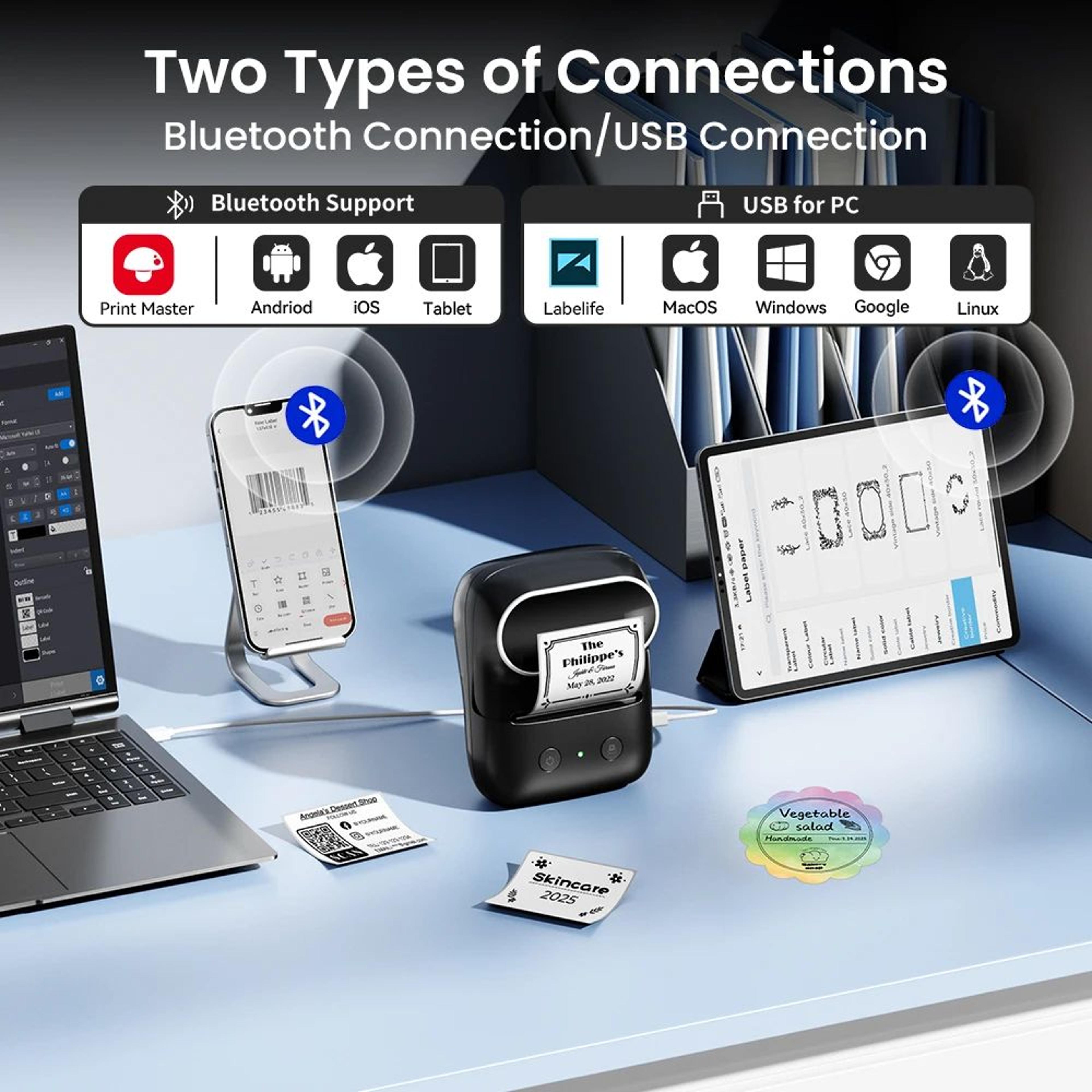 portable bluetooth thermal label printer 20-50mm wireless sticker maker