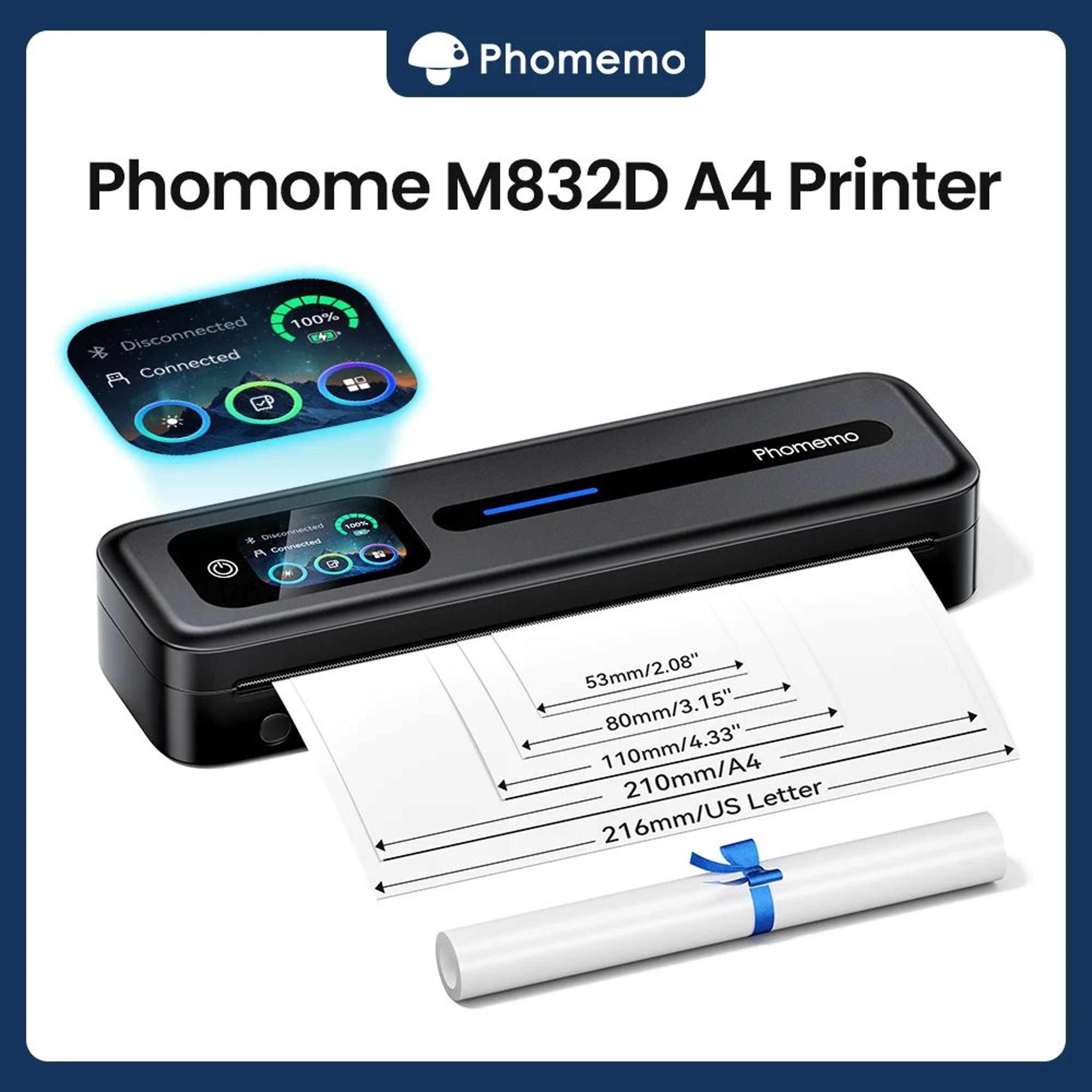 Portable A4 Thermal Printer With Touchscreen Bluetooth Wireless Inkless Printing 2