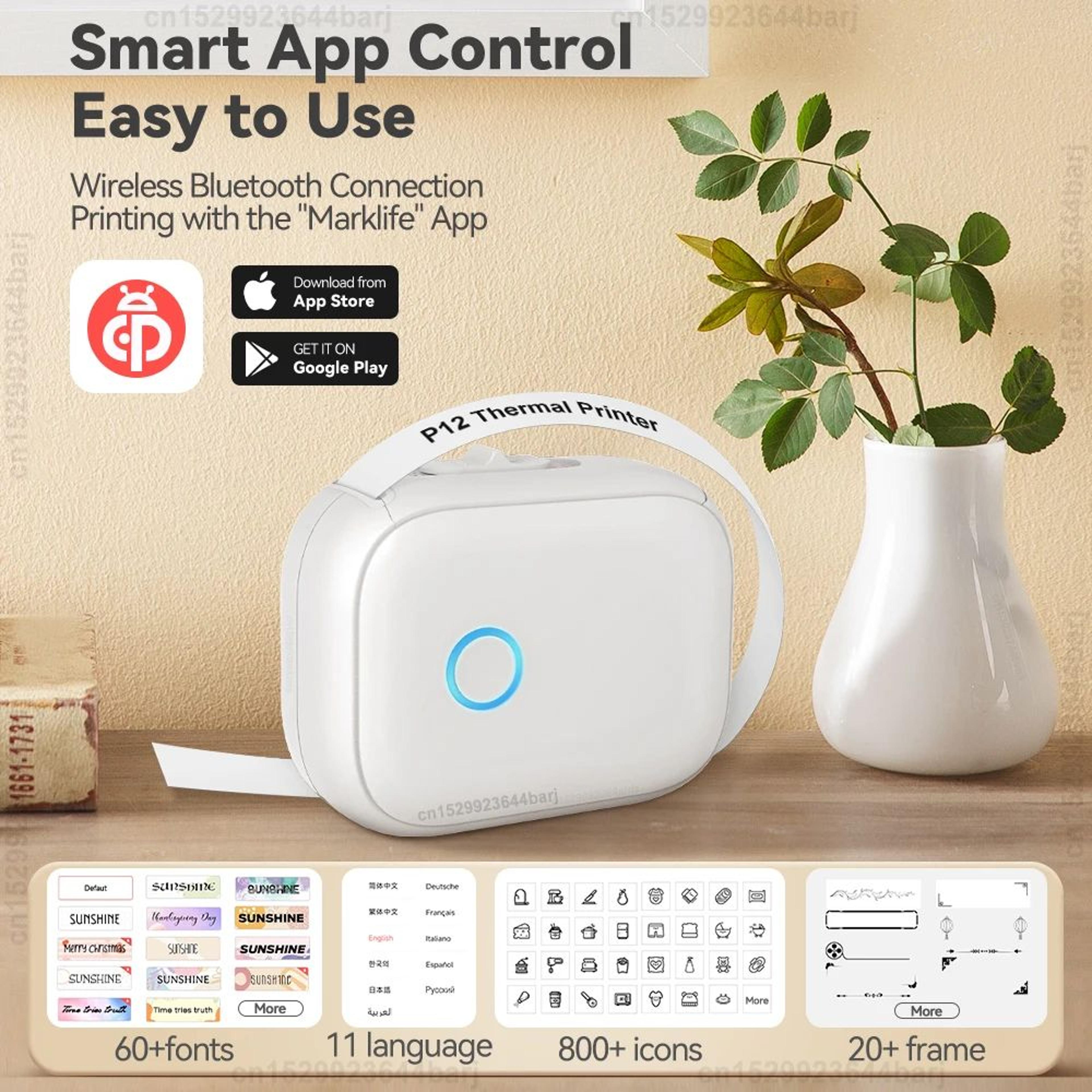 P12 Mini Inkless Thermal Label Printer With Auto Cut And SelfAdhesive Stickers 4