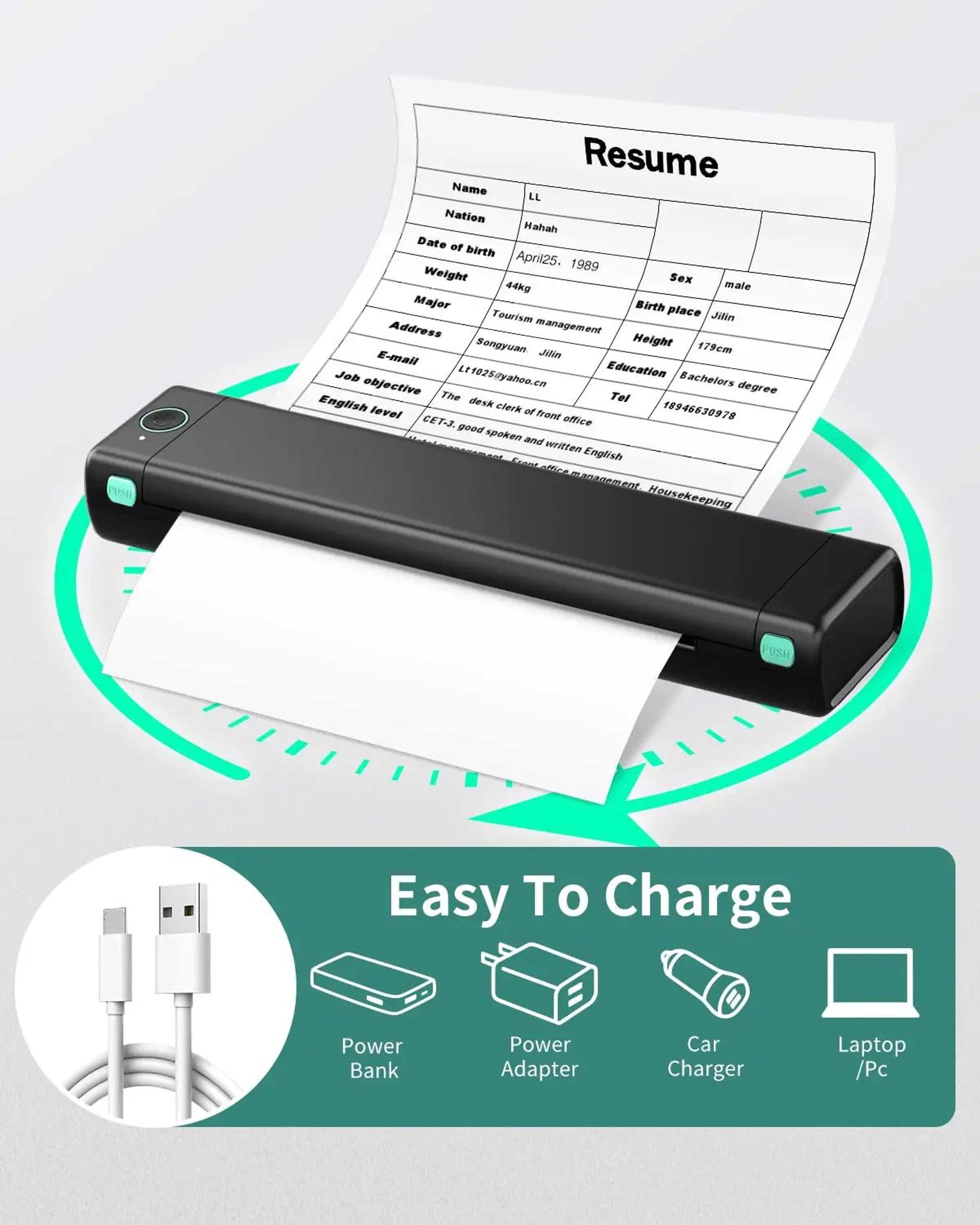 Portable A4 Thermal Printer Wireless Bluetooth Inkless Mobile Printer For Travel And Office 2