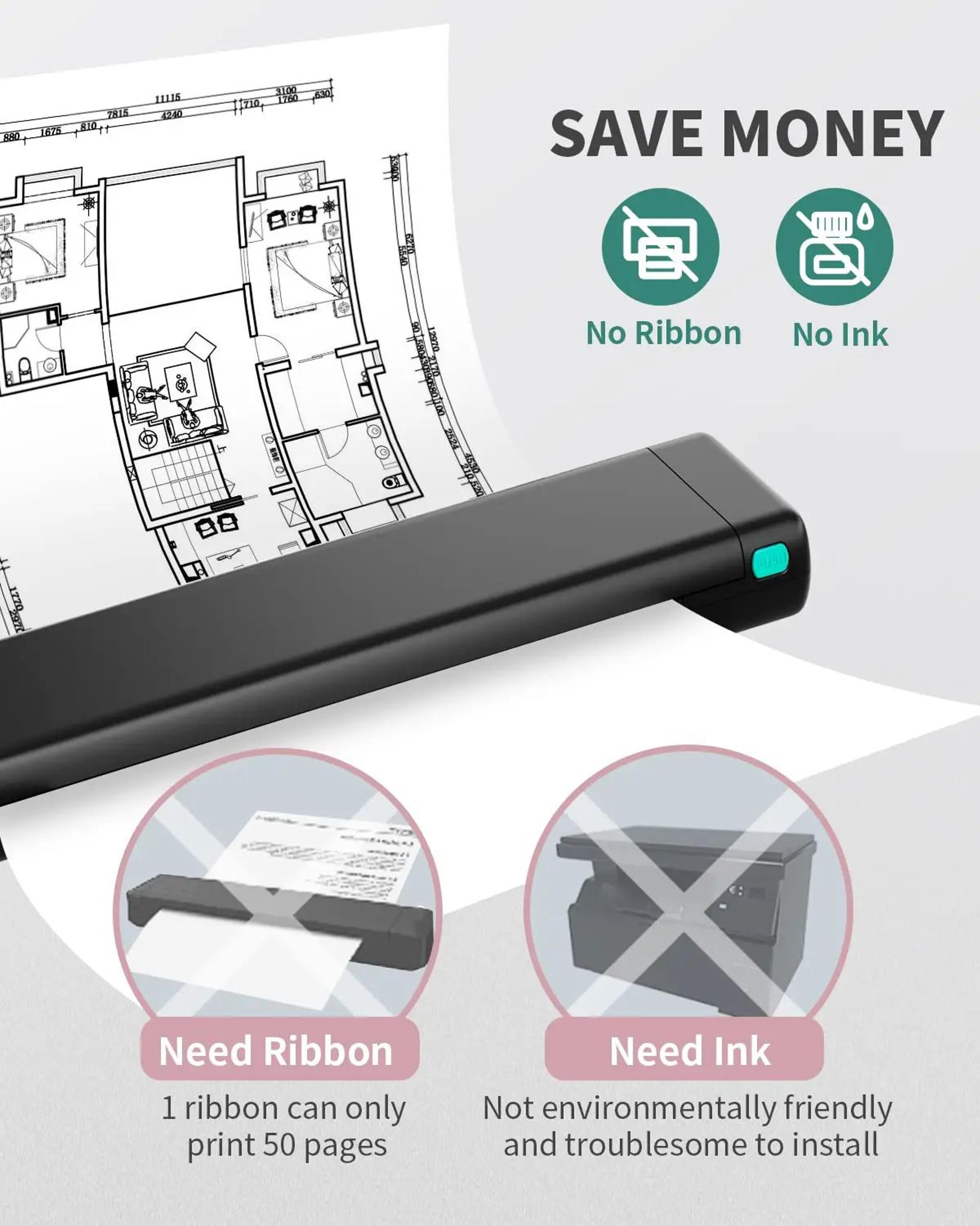 Portable A4 Thermal Printer Wireless Bluetooth Inkless Mobile Printer For Travel And Office 1