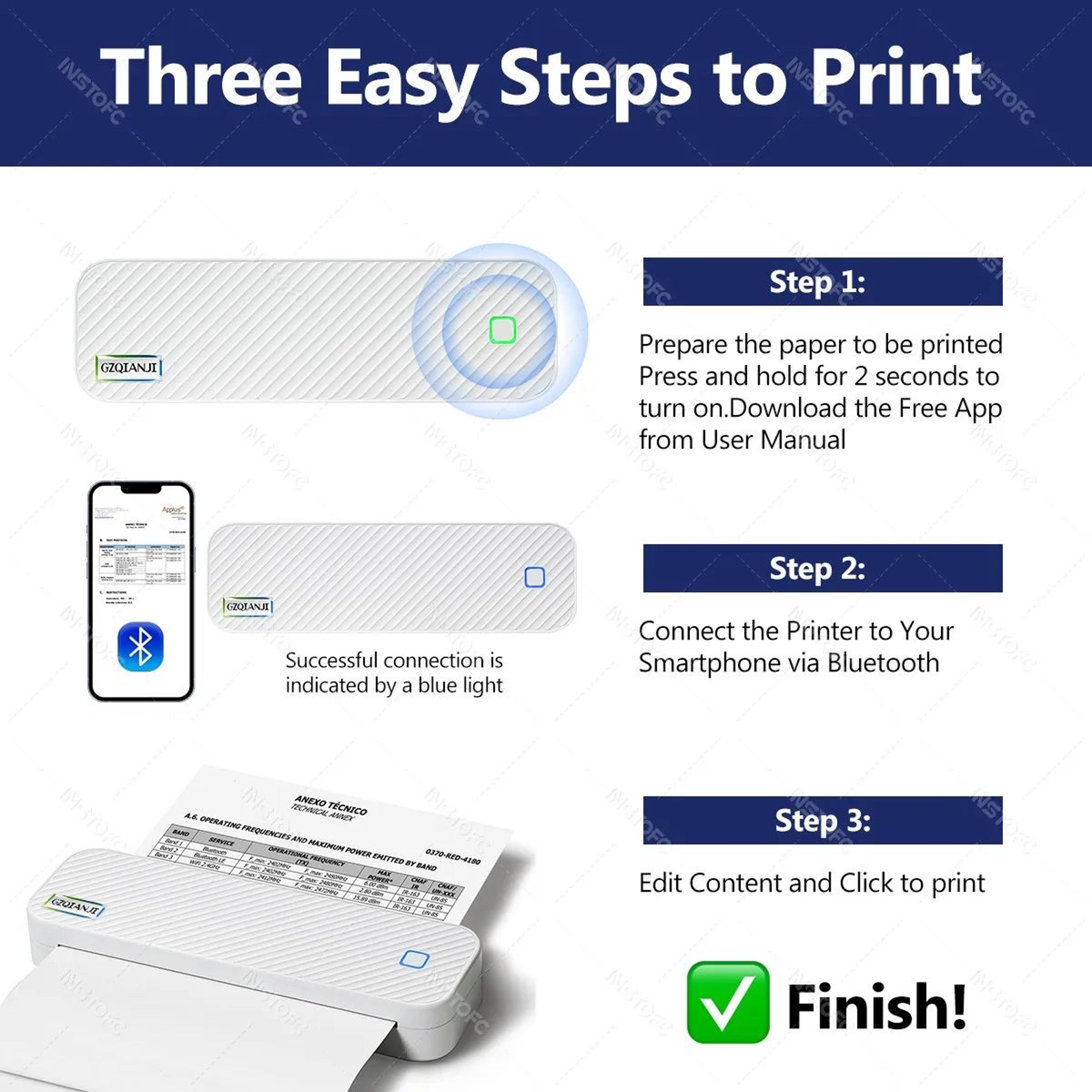Mini A4 Portable Bluetooth Thermal Printer For Wireless Inkless Document Printing 5
