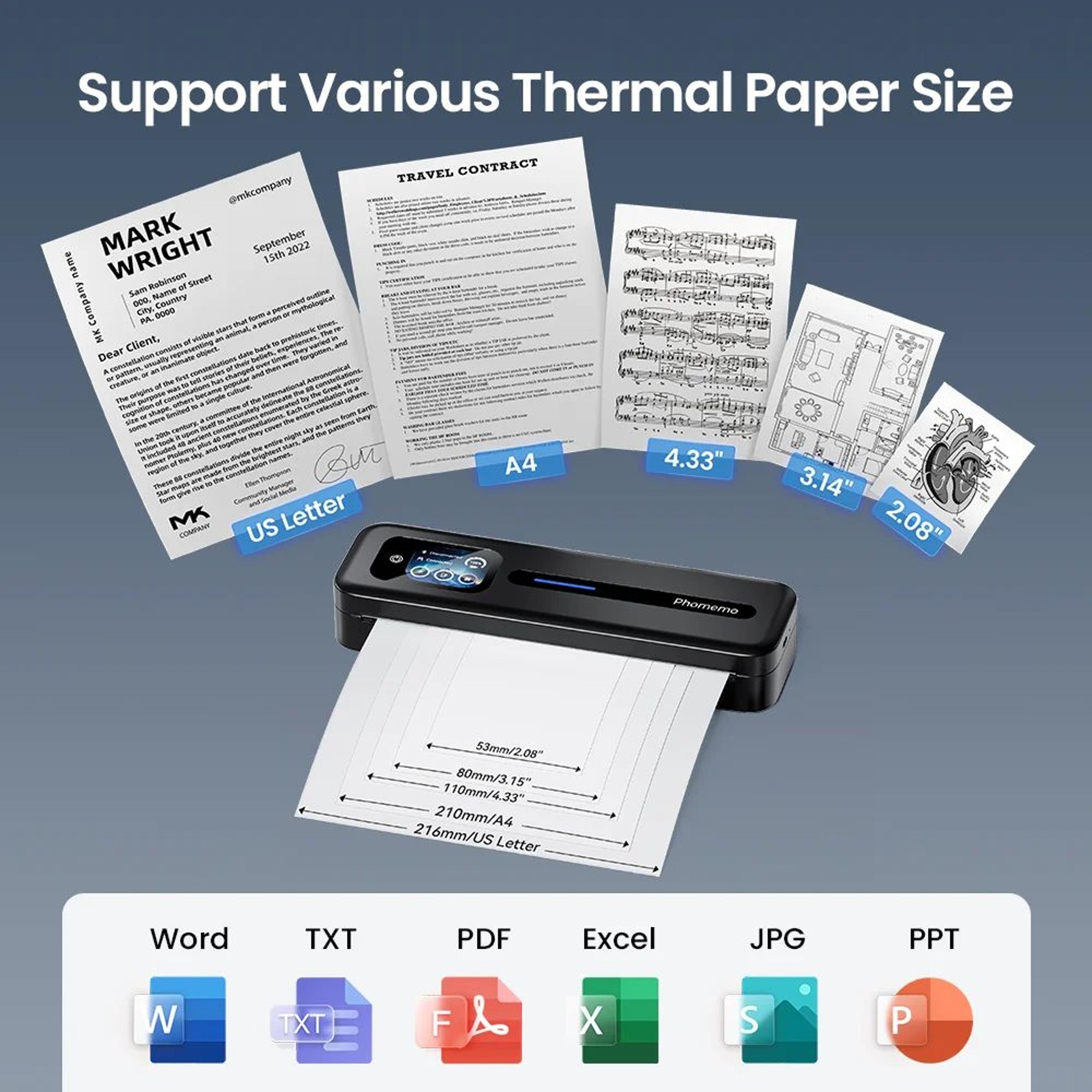 Portable A4 Thermal Printer With Touchscreen And Wireless Bluetooth 5