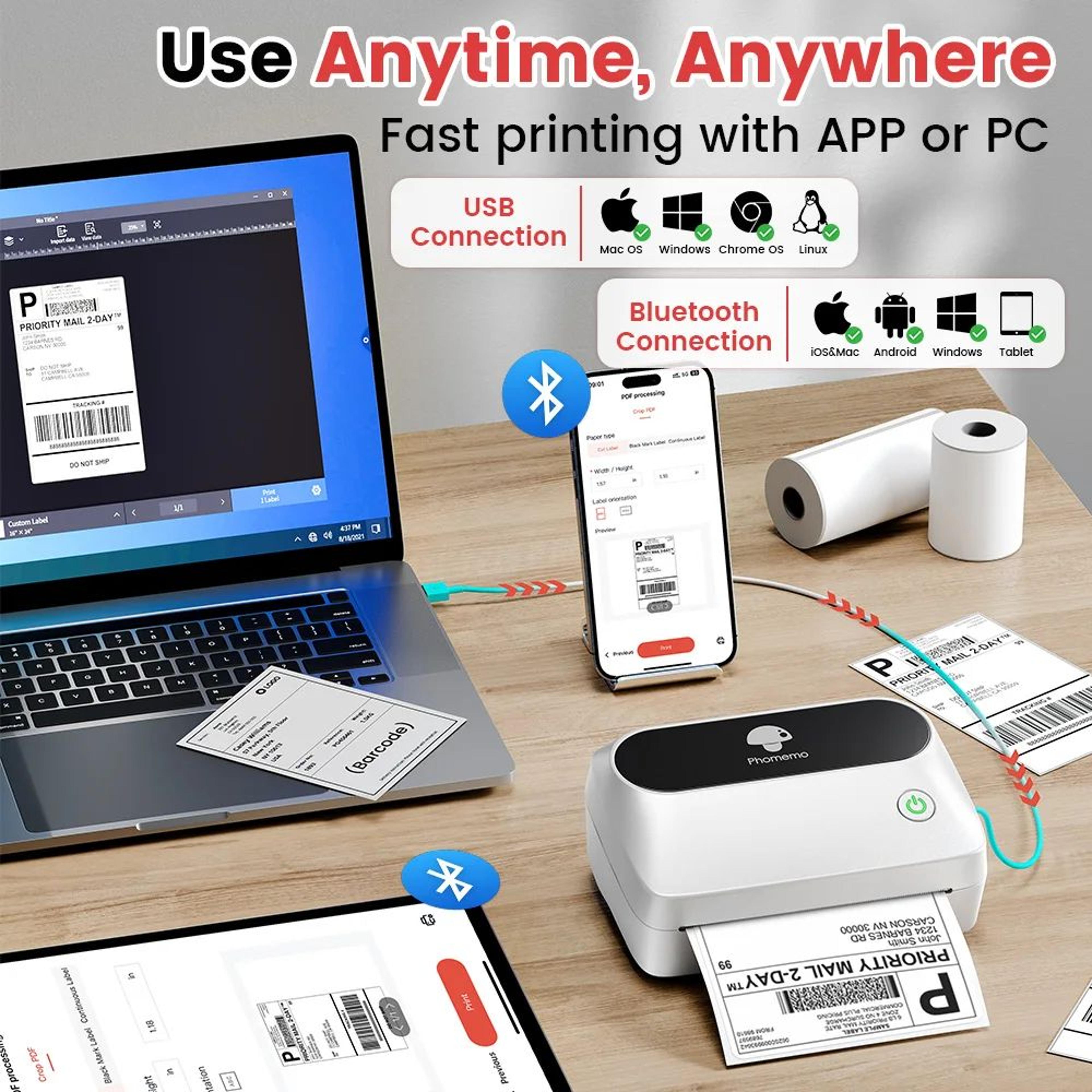 Bluetooth 4x6 Wireless Thermal Shipping Label Printer For Small Business 1