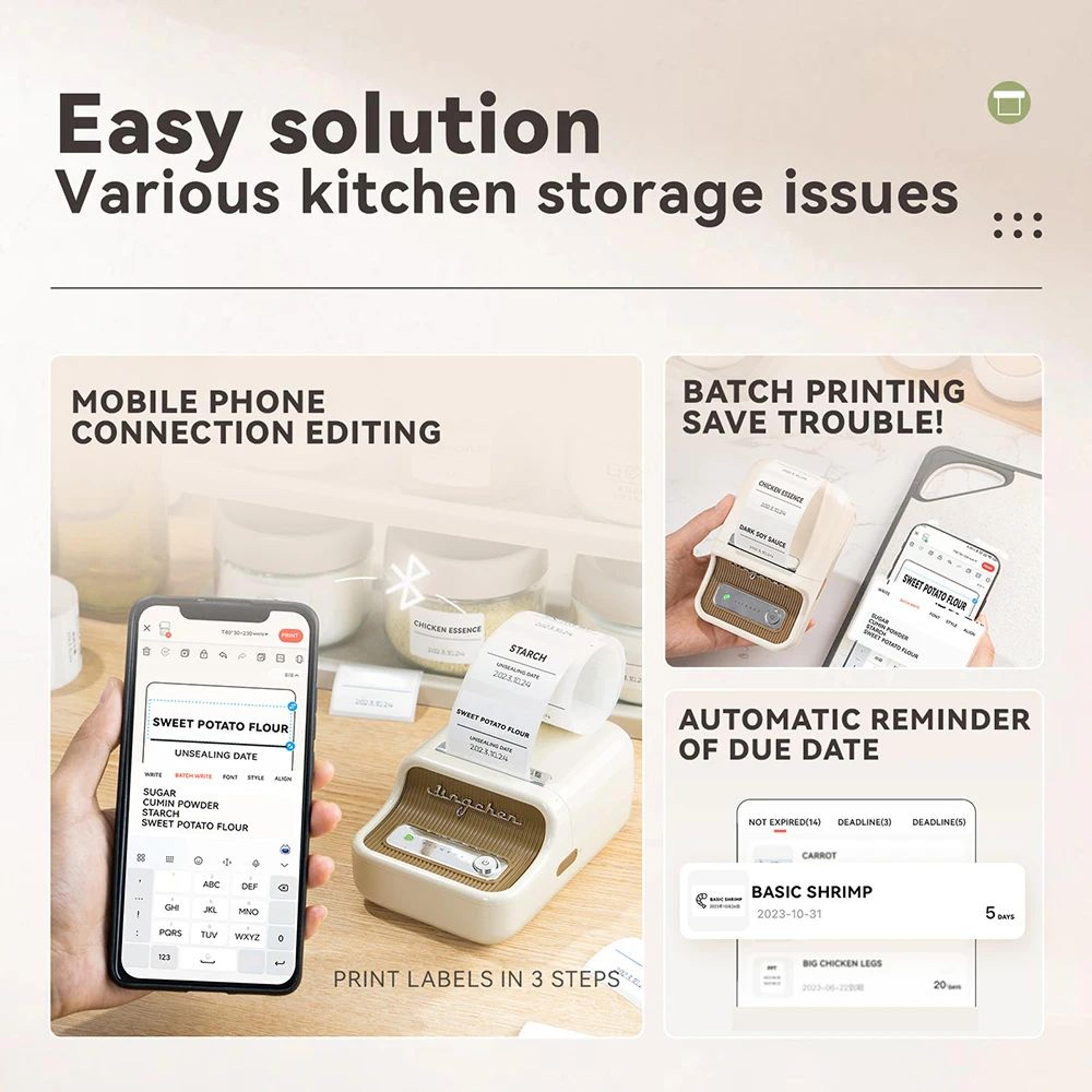 Wireless Thermal Label Maker 2050mm Portable Inkless Sticker Printer For Kitchen And Home 5