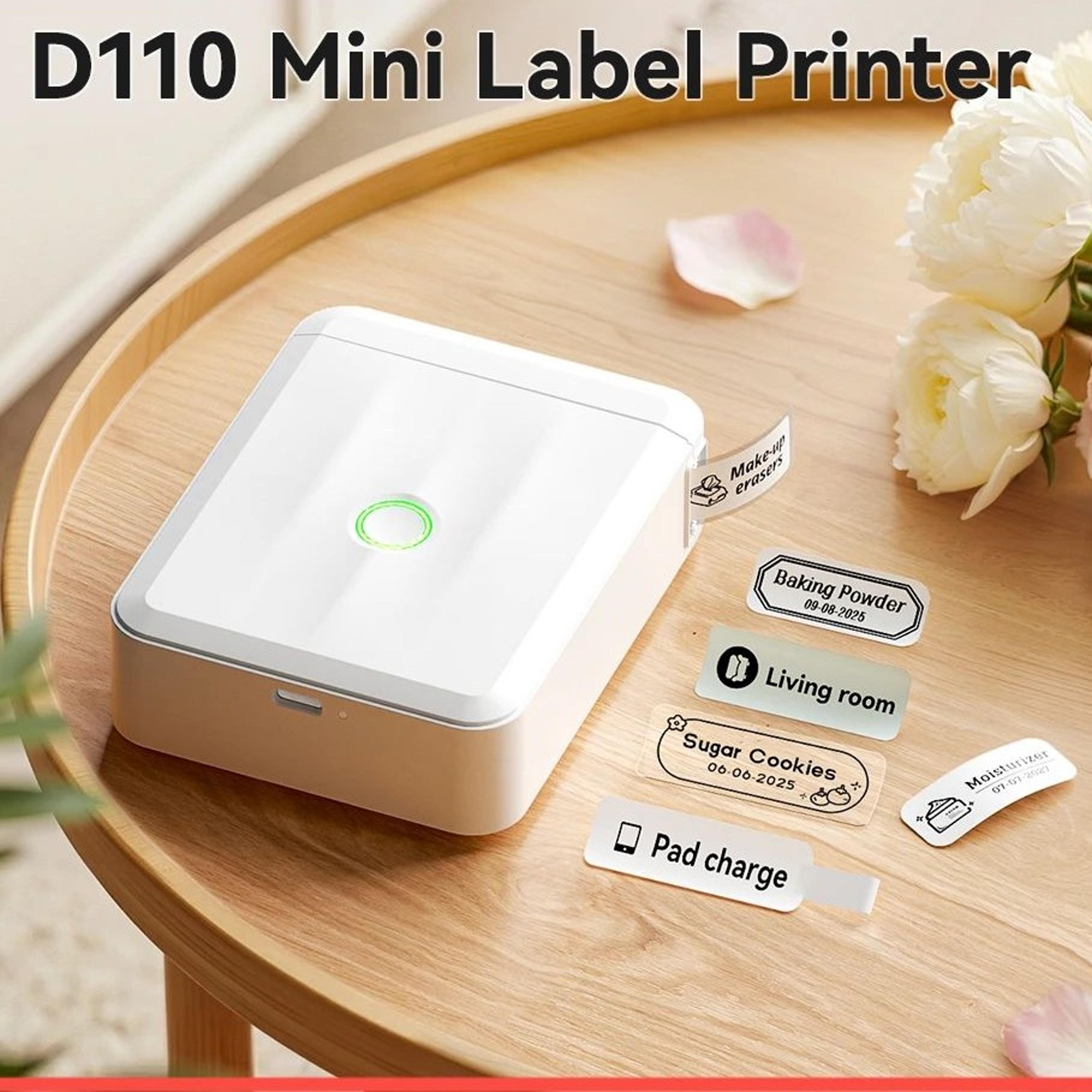 d110 upgraded mini portable bluetooth thermal label printer for home and office organization