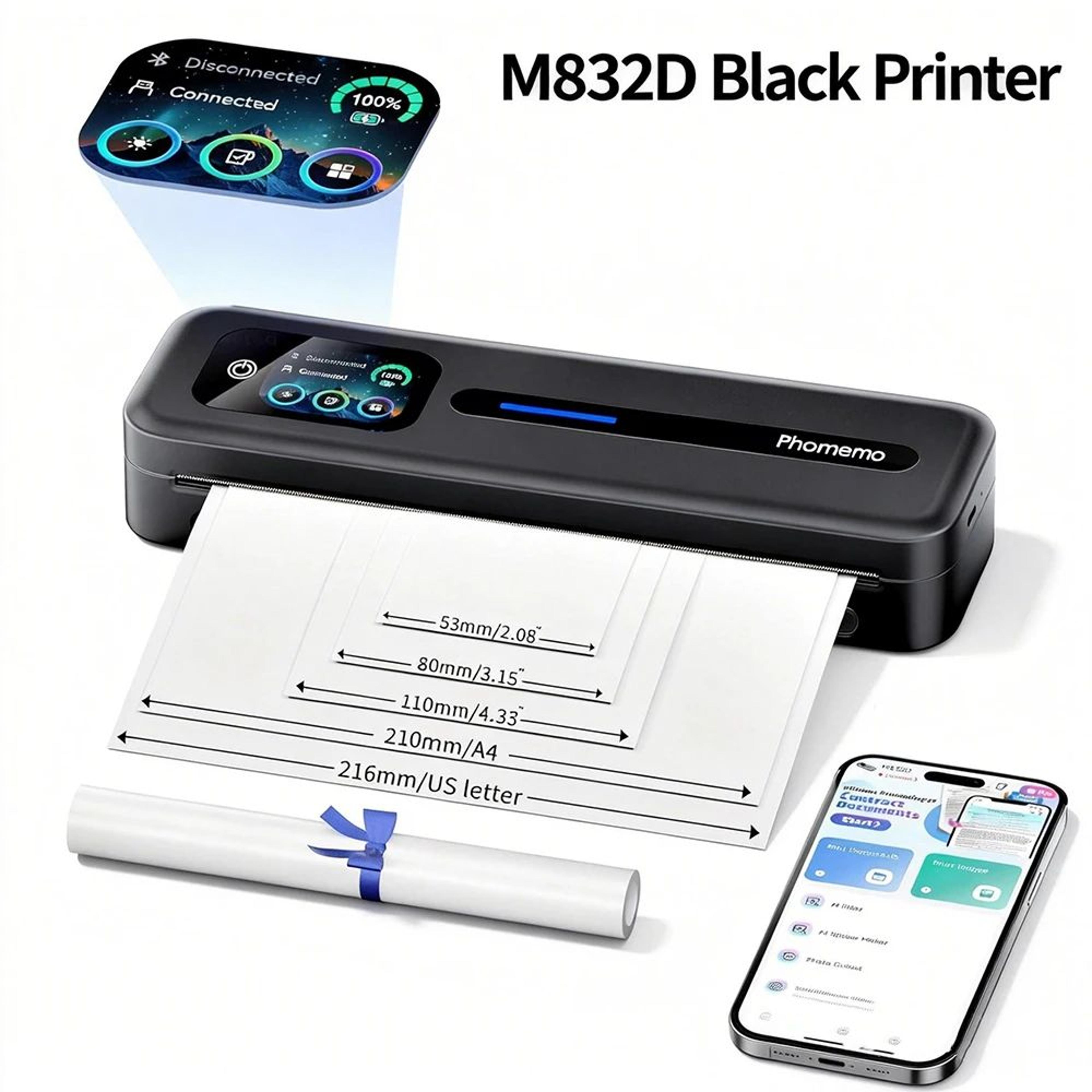 M832D Portable A4 Thermal Printer With Touchscreen Wireless Inkless Printing For Travel And Office 7