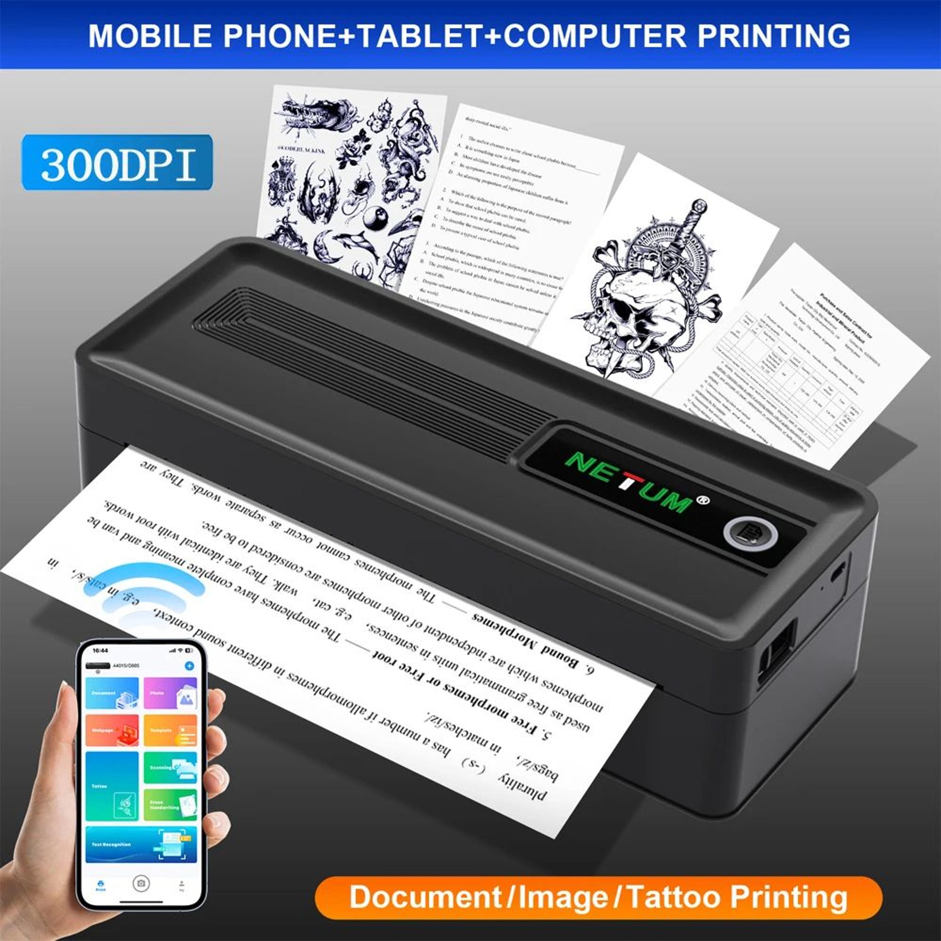300dpi a4 portable bluetooth thermal printer with large paper compartment and 2600mah battery