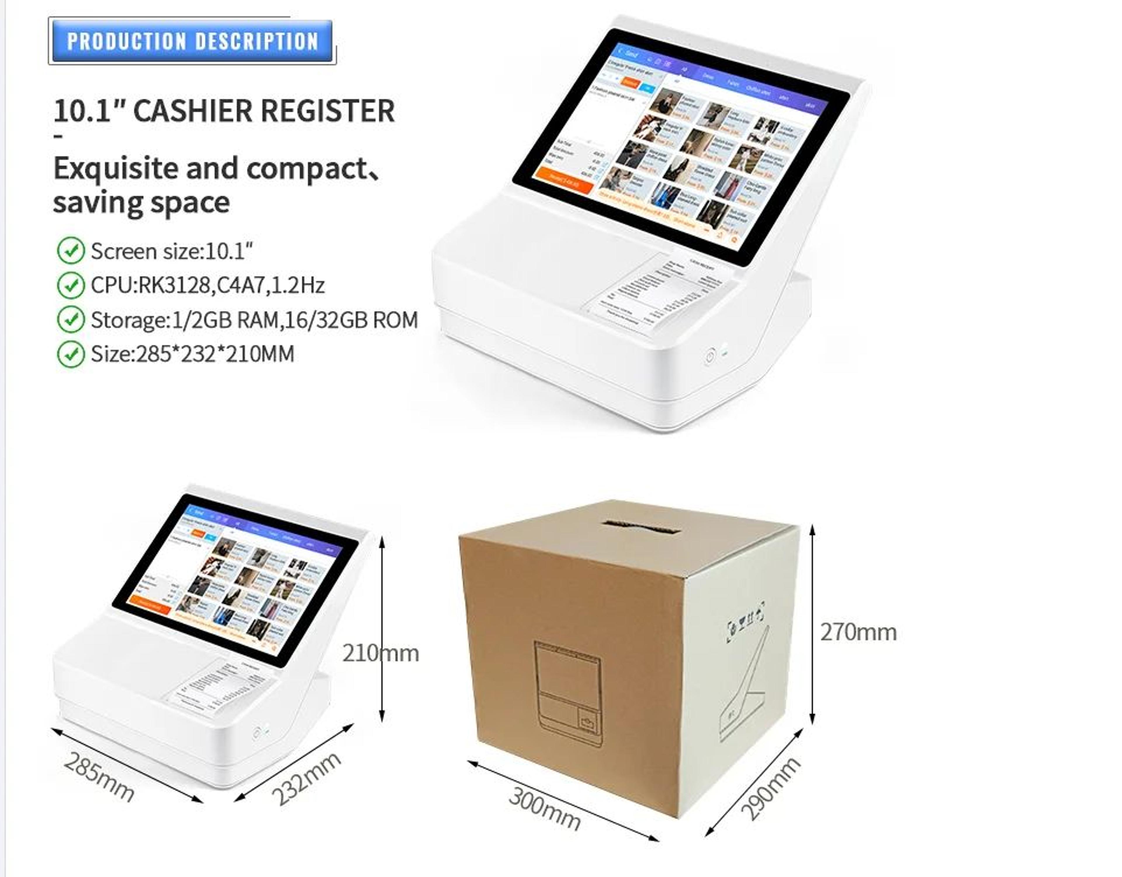 101 Inch Android POS System Touch Screen Cash Register With Barcode Scanner And Cash Drawer 1