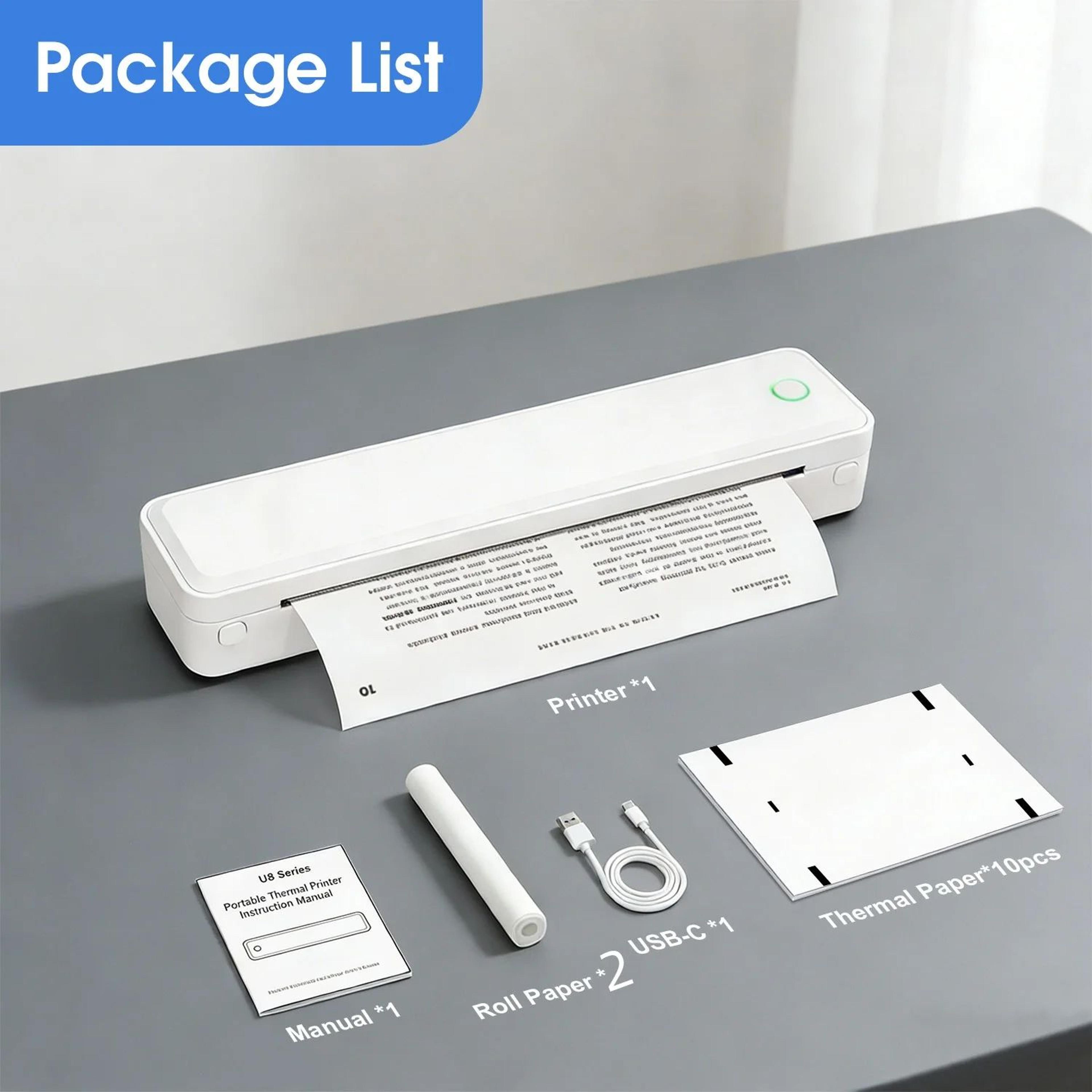 Portable A4 Bluetooth Thermal Printer 203DPI Rechargeable Inkless USB Printer 10