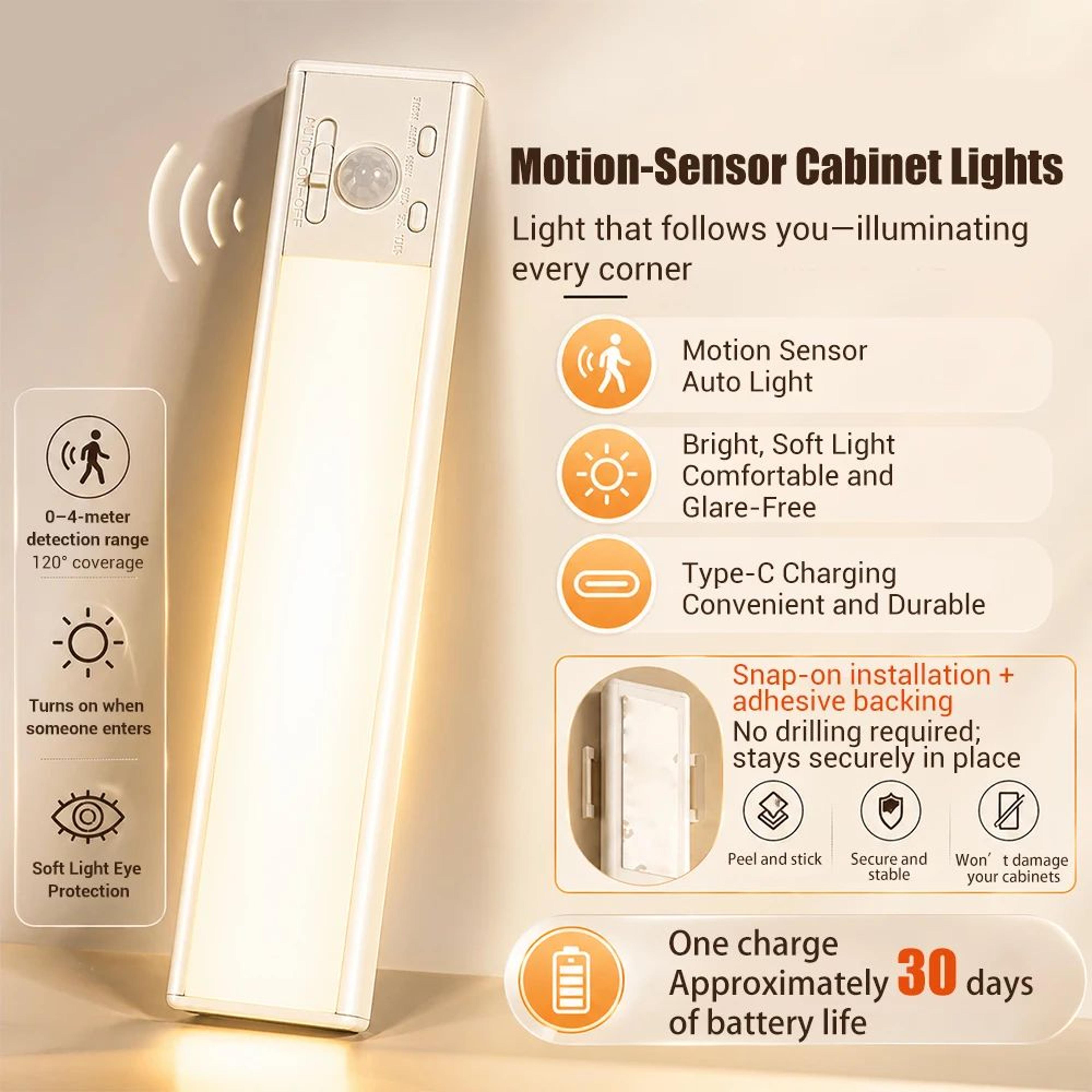 USB Rechargeable LED Motion Sensor Under Cabinet Light Bar For Kitchen And Closet 15