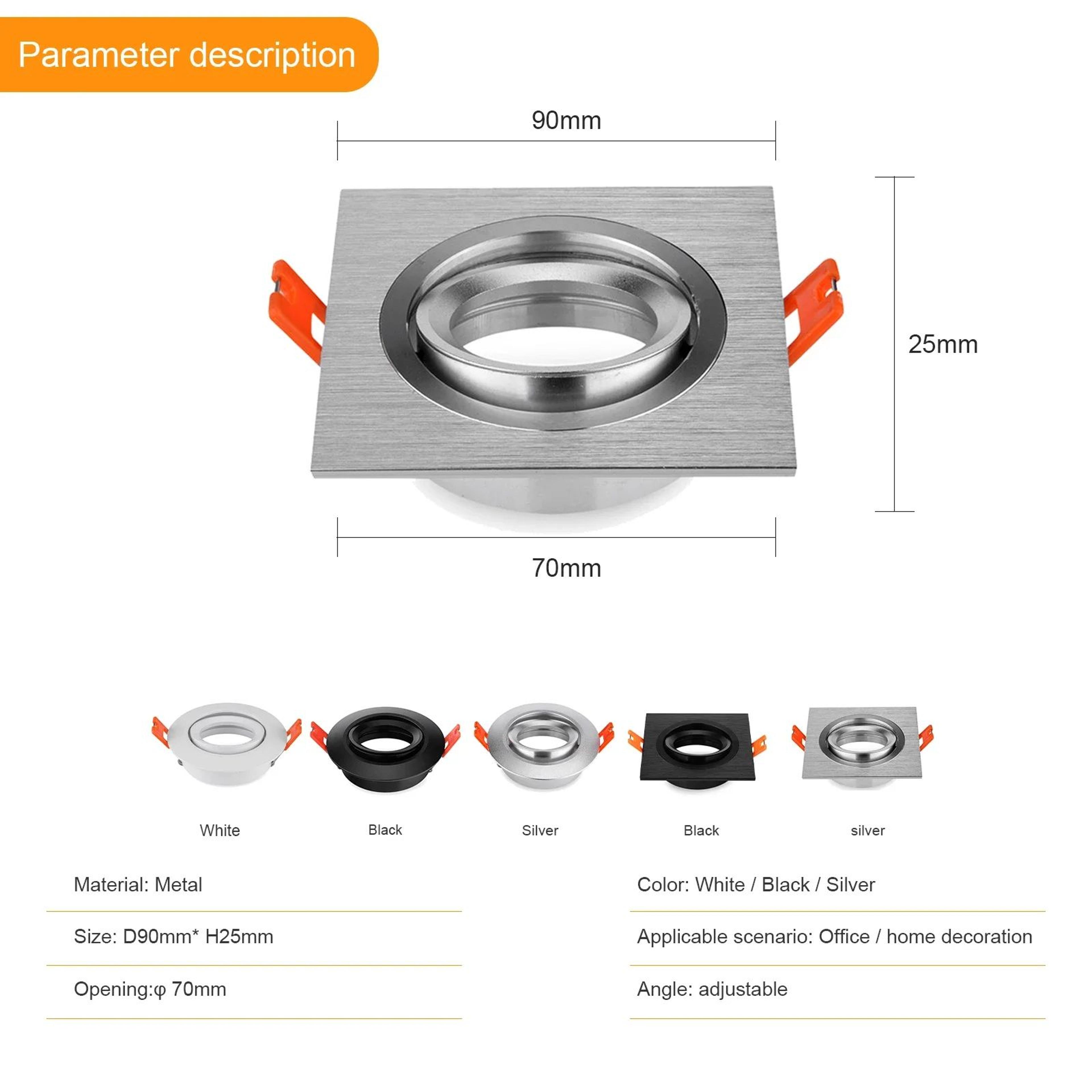 Adjustable Aluminum Recessed Ceiling Spotlight Frame For GU10 MR16 LED Bulbs 3